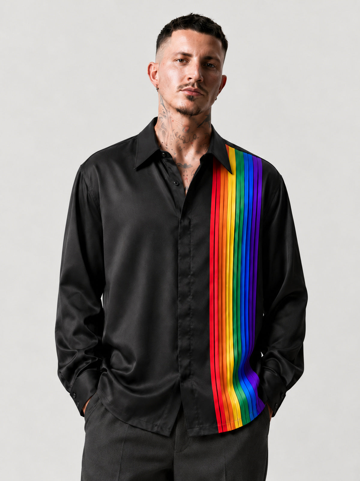 Noir Rainbow-Pleat Long-Sleeve Shirt