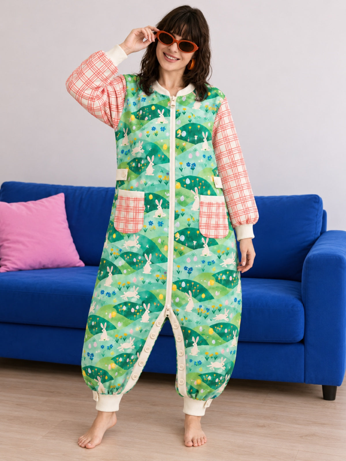 Cat Floral & Bunny Plaid Family Matching Onesie