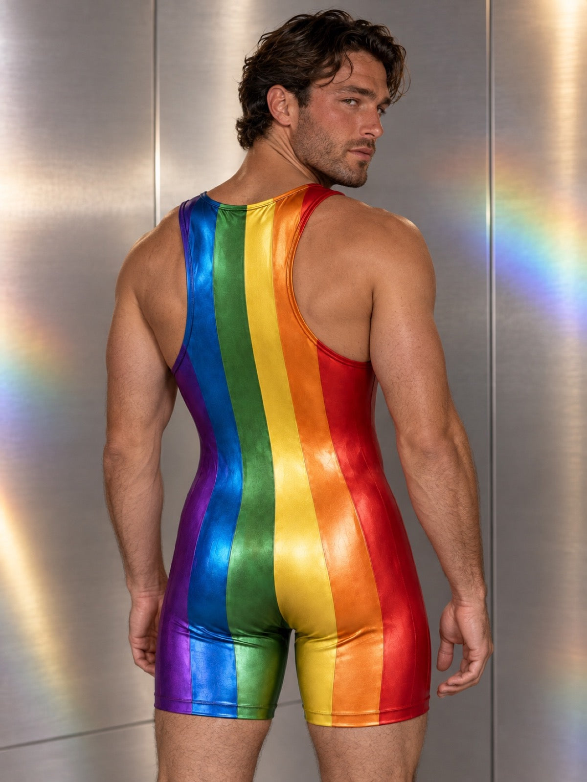 Rainbow Metallic Zip-Front Bodysuit