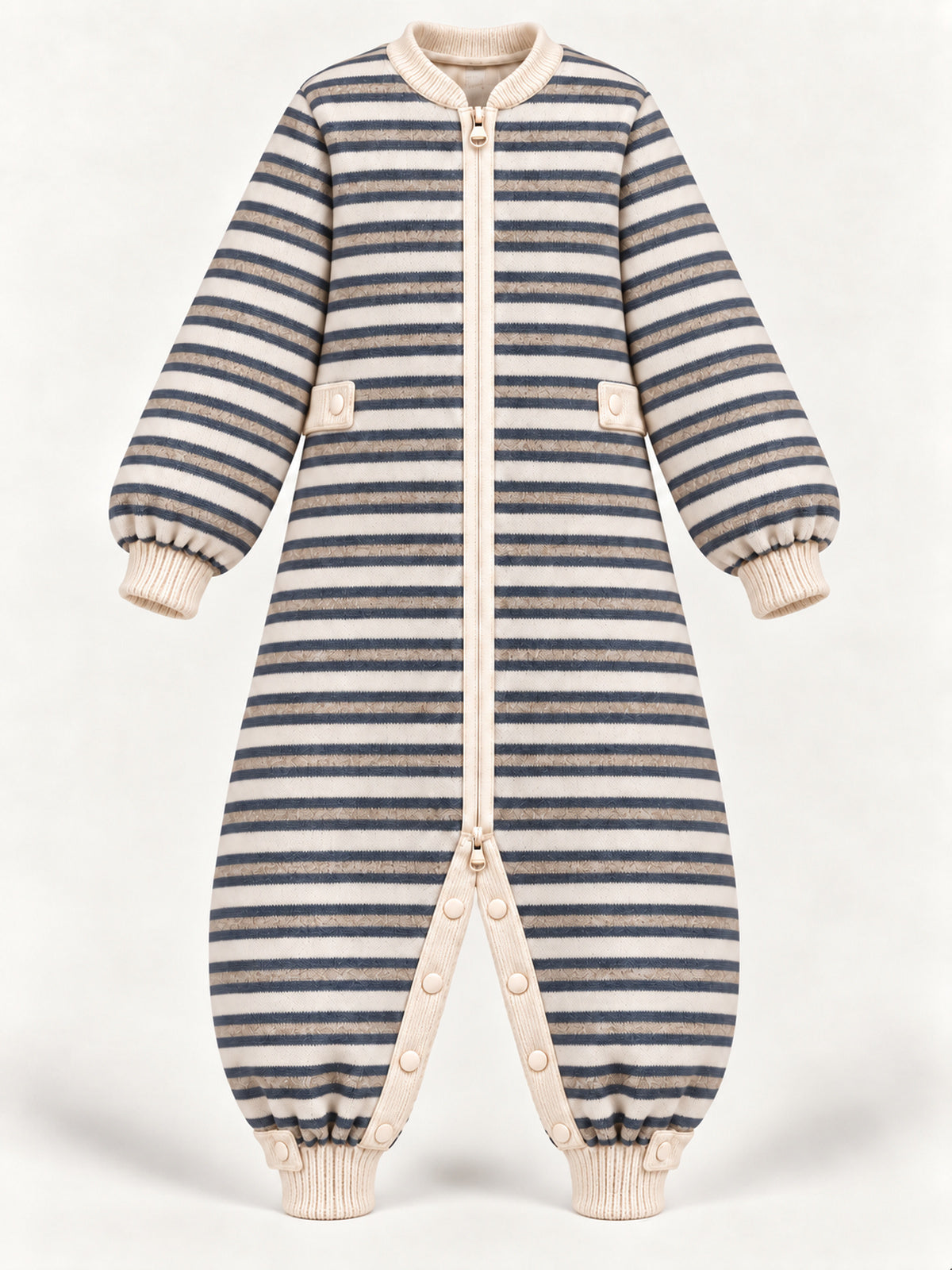 Cream & Charcoal Striped Wool-Blend Adult Onesie