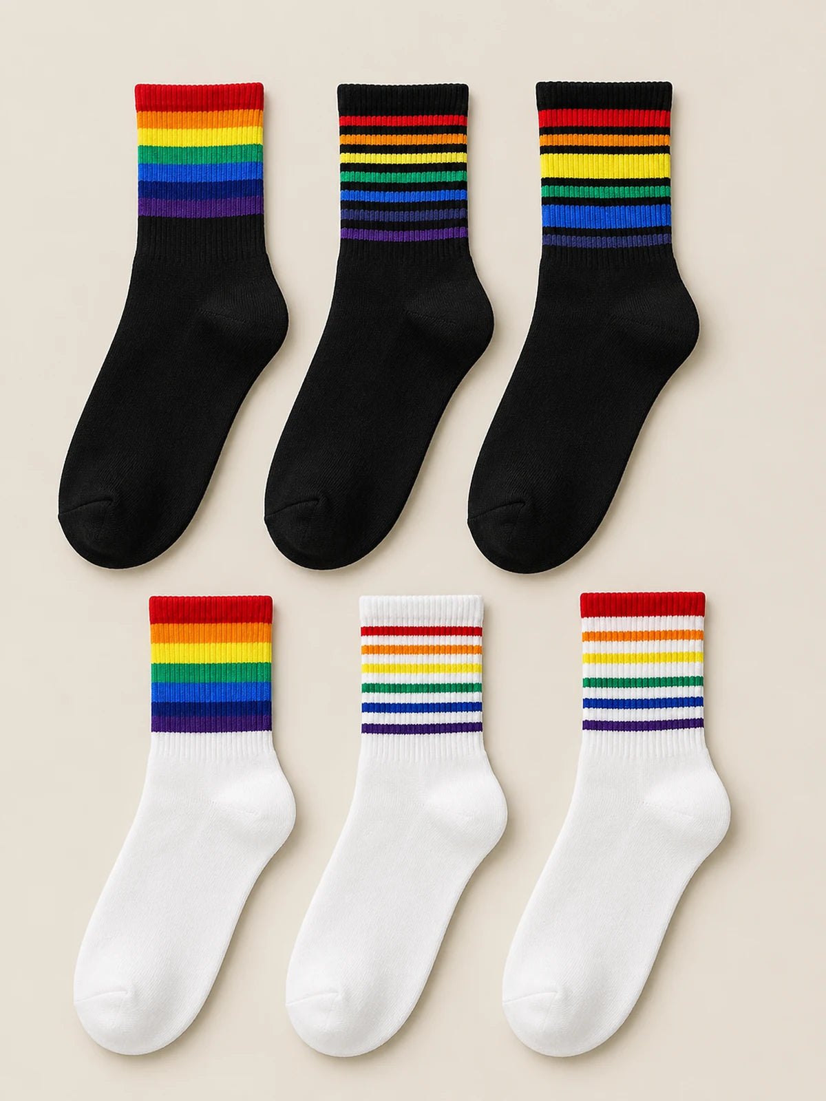 Rainbow Stripe Cotton Crew Socks