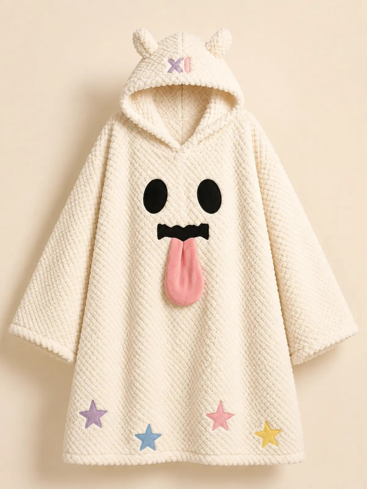 Halloween Plush Hooded Sleep Robe, Ghost Pumpkin Spooky‑Face Coral Fleece Loungewear