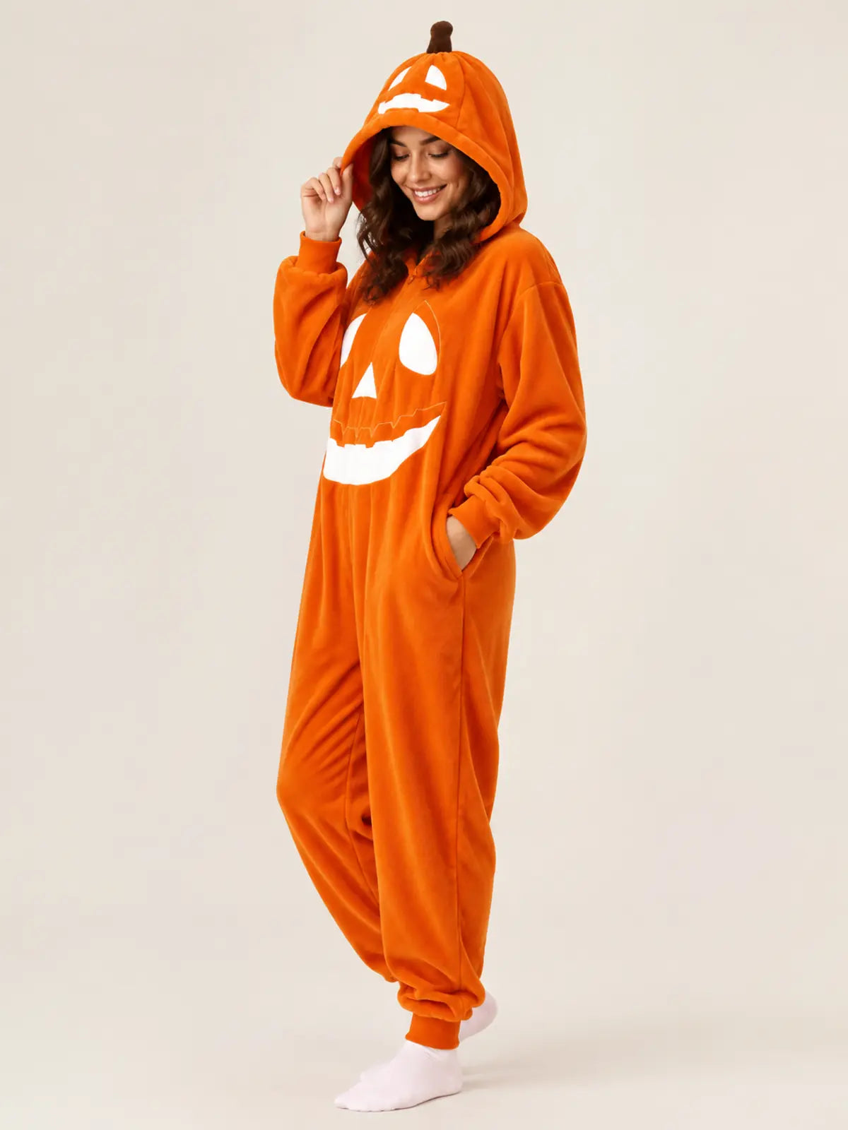 Plush Jack-O’-Lantern Hooded Halloween Onesie Pajamas