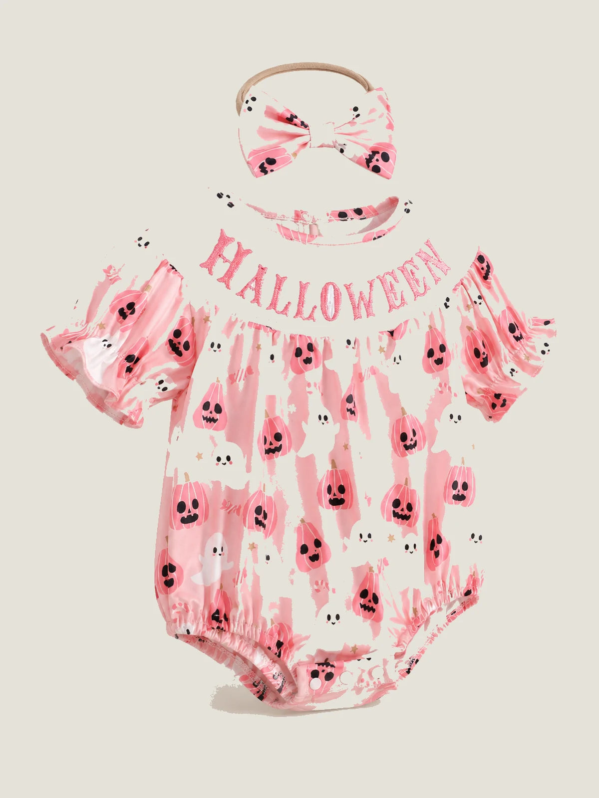 Baby Girls’ Pink Ghost & Pumpkin Halloween Romper