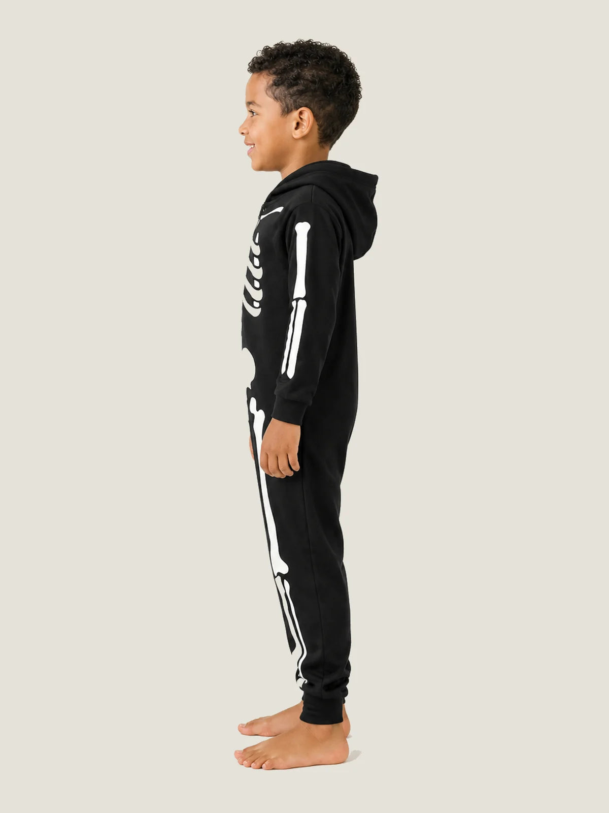 Kids’ Glow-in-the-Dark Skeleton Hooded Jumpsuit for Halloween