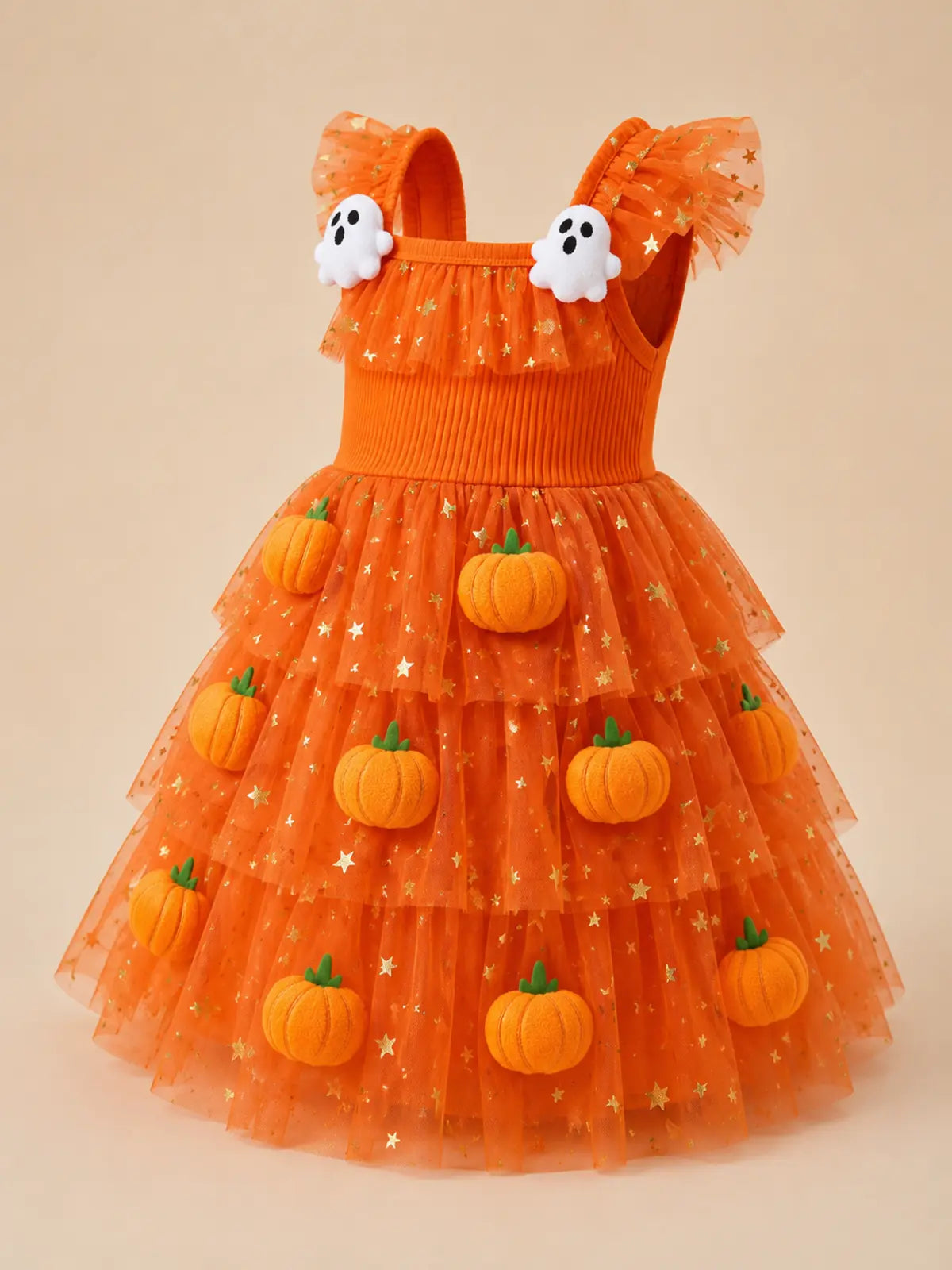 Girls’ Pumpkin Tulle Halloween Party Dress