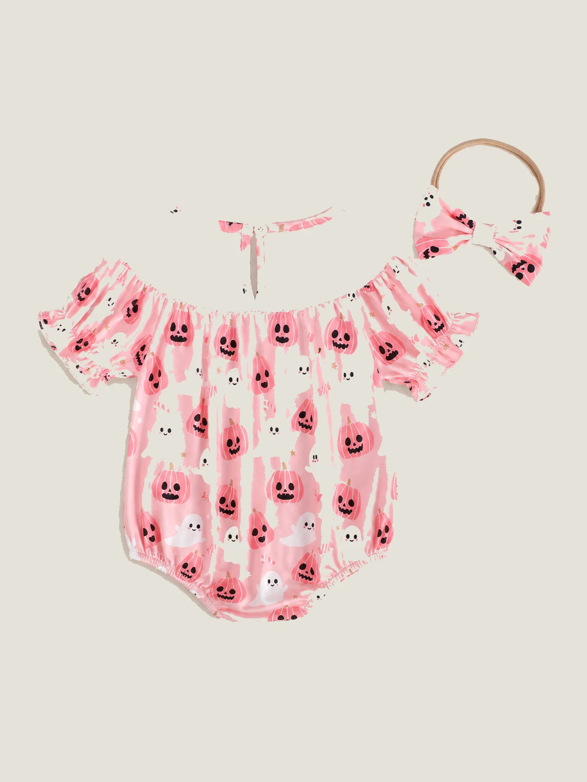Baby Girls’ Pink Ghost & Pumpkin Halloween Romper