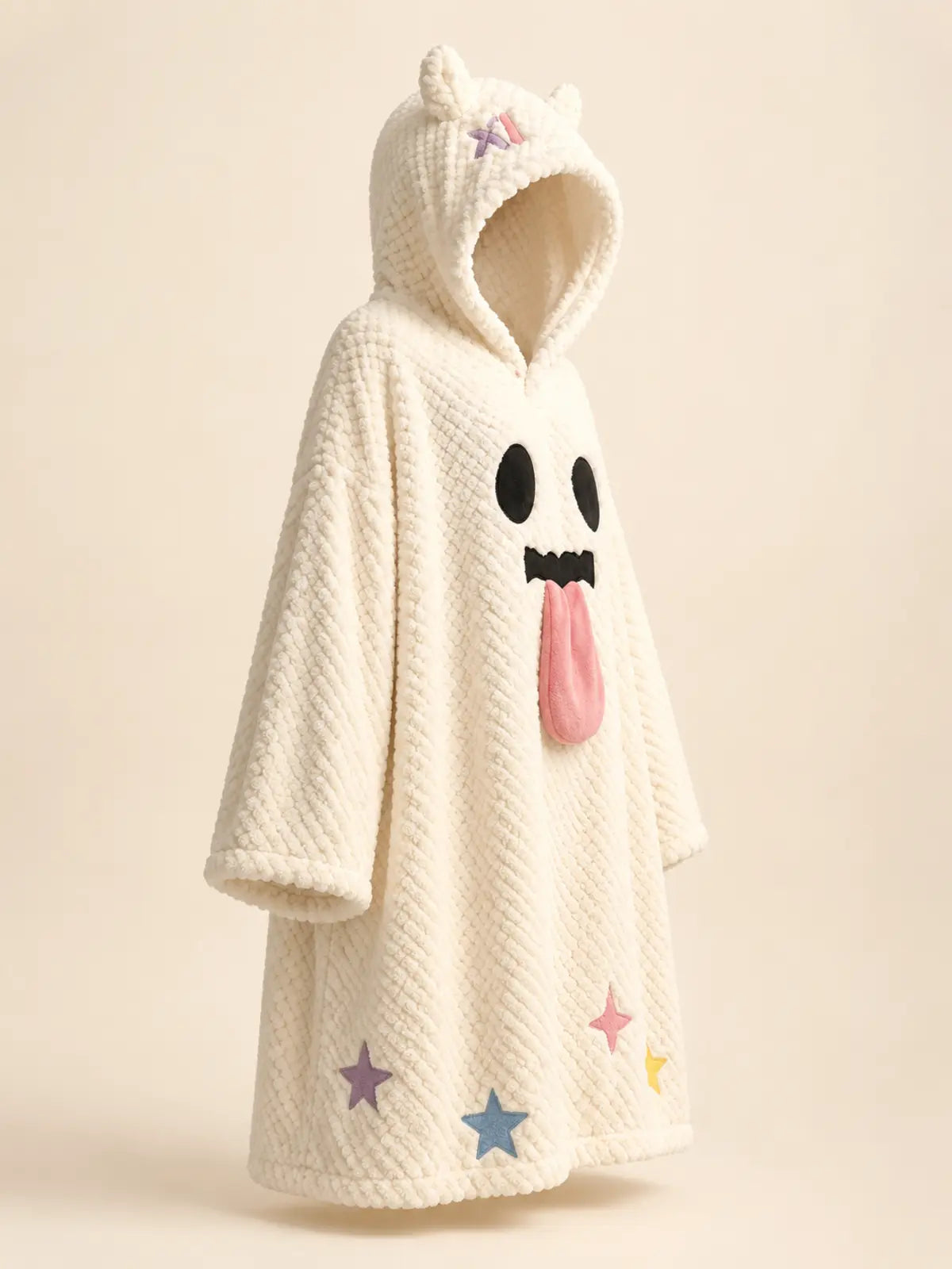 Halloween Plush Hooded Sleep Robe, Ghost Pumpkin Spooky‑Face Coral Fleece Loungewear