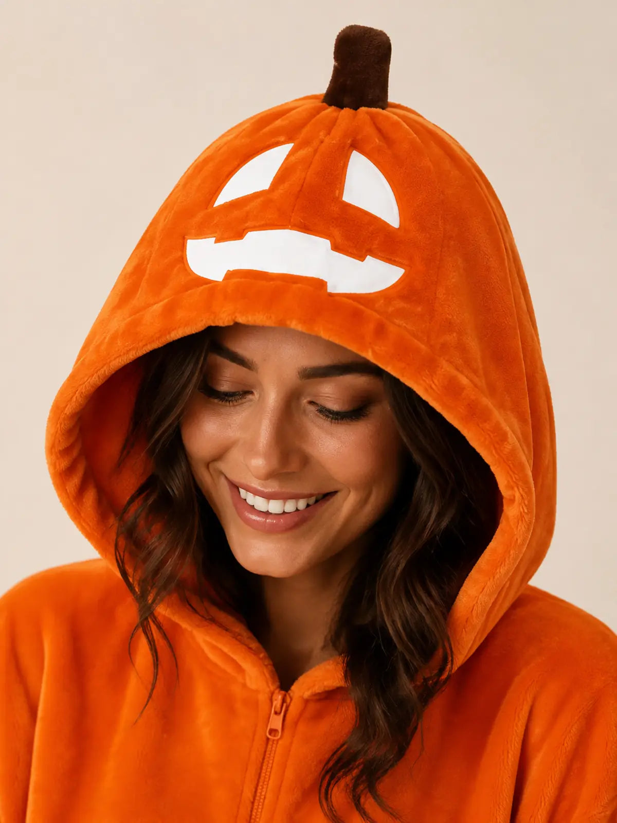 Plush Jack-O’-Lantern Hooded Halloween Onesie Pajamas