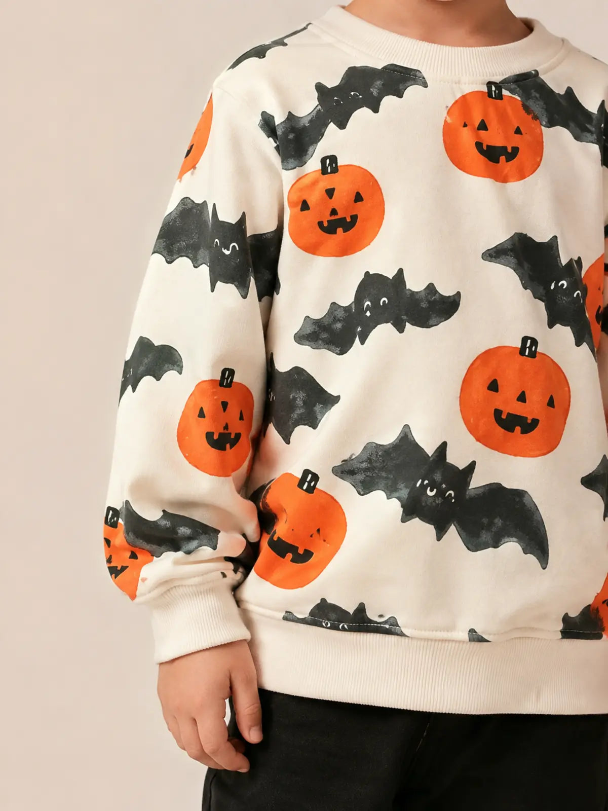 Kids Halloween Long‑Sleeve Sweatshirt, Cartoon Pumpkin Print