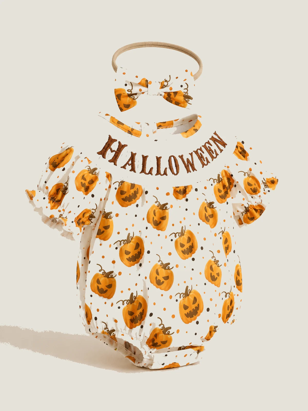 Baby Girls’ Pink Ghost & Pumpkin Halloween Romper