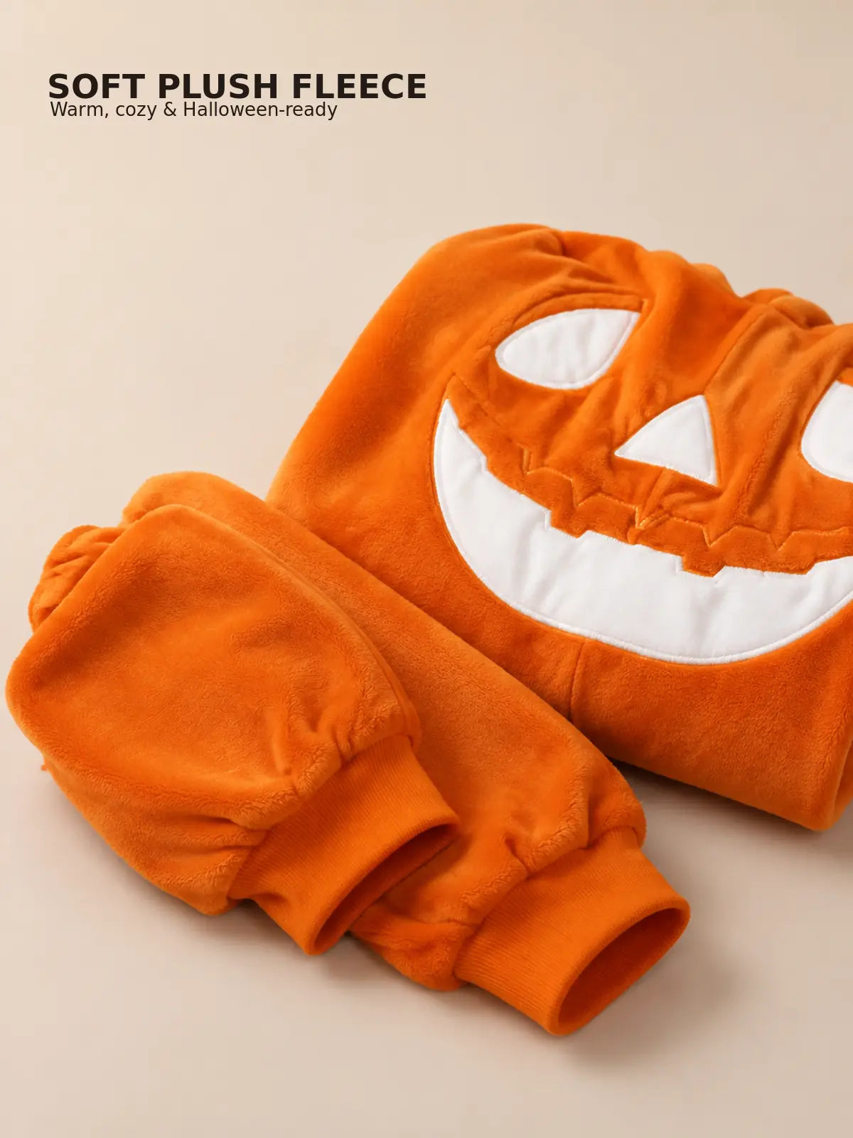 Plush Jack-O’-Lantern Hooded Halloween Onesie Pajamas