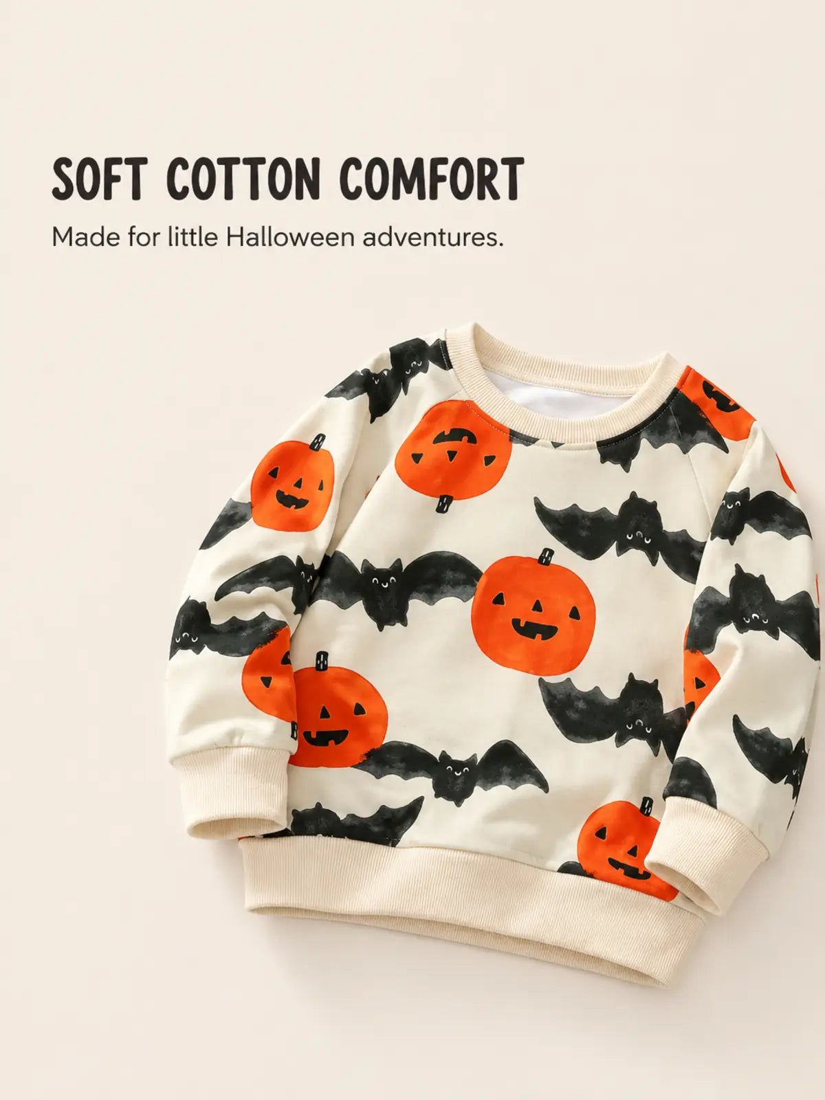 Kids Halloween Long‑Sleeve Sweatshirt, Cartoon Pumpkin Print