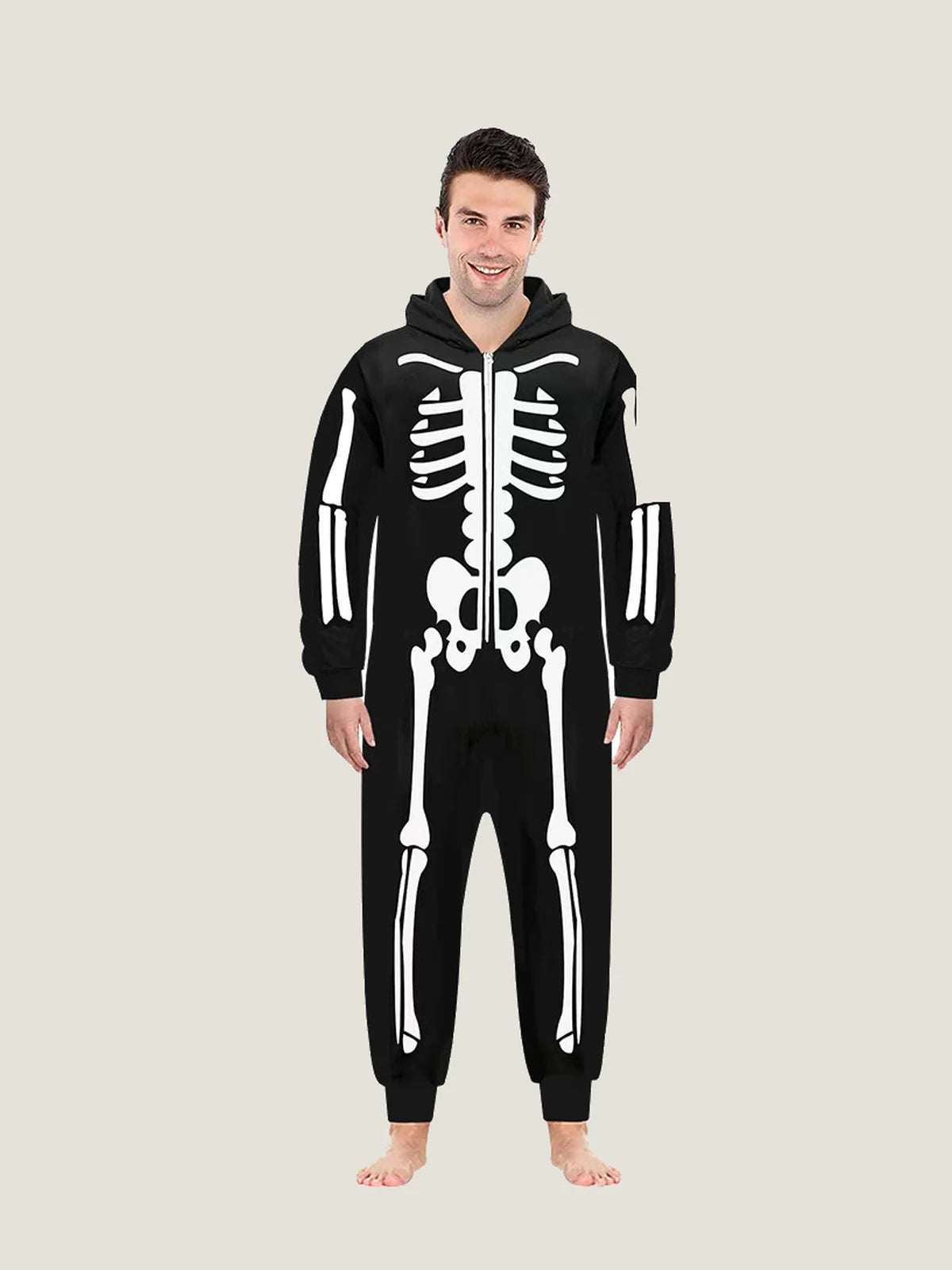 Kids’ Glow-in-the-Dark Skeleton Hooded Jumpsuit for Halloween