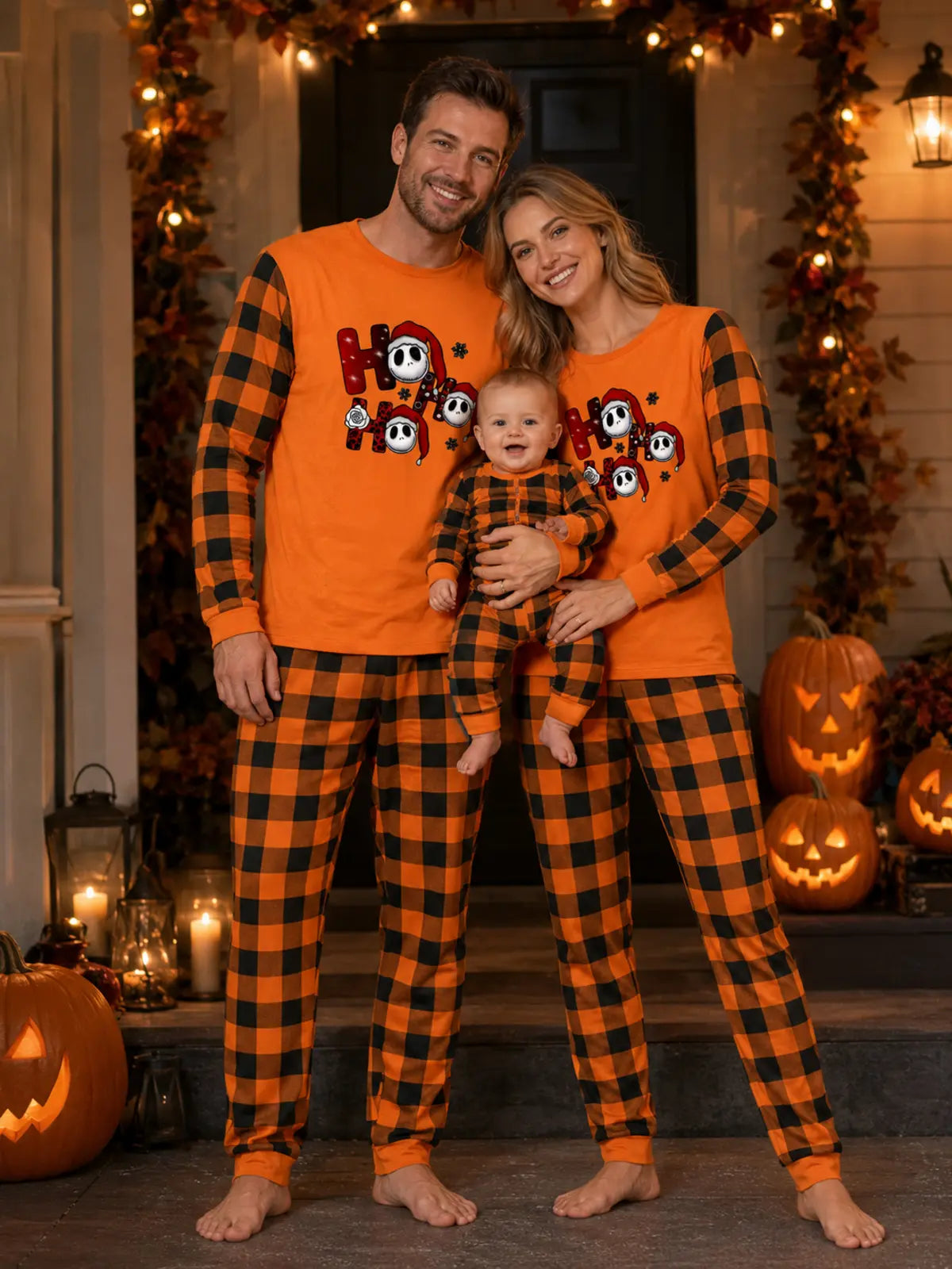 Family Matching Halloween Pumpkin and Ghost Print Pajamas Set