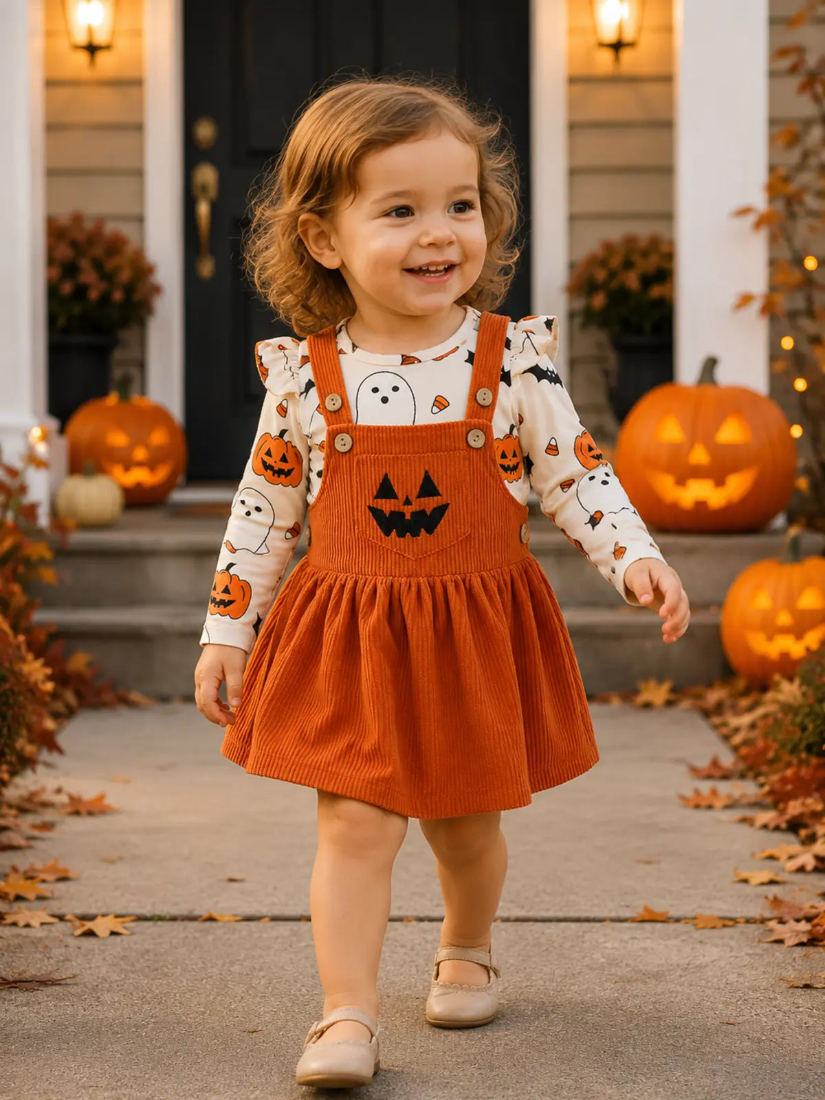 Halloween Pumpkin Jumpsuit Dress Set