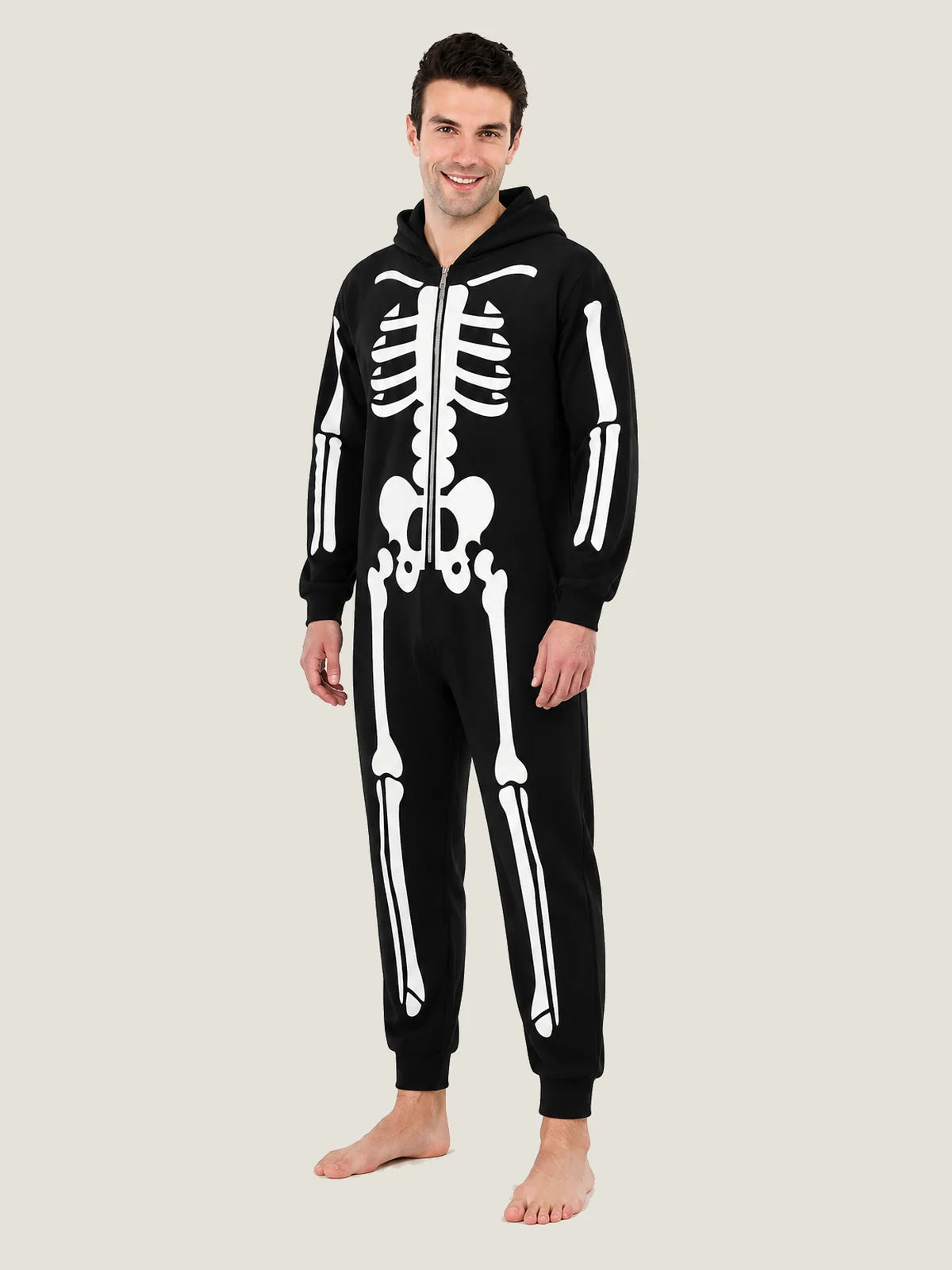 Kids’ Glow-in-the-Dark Skeleton Hooded Jumpsuit for Halloween
