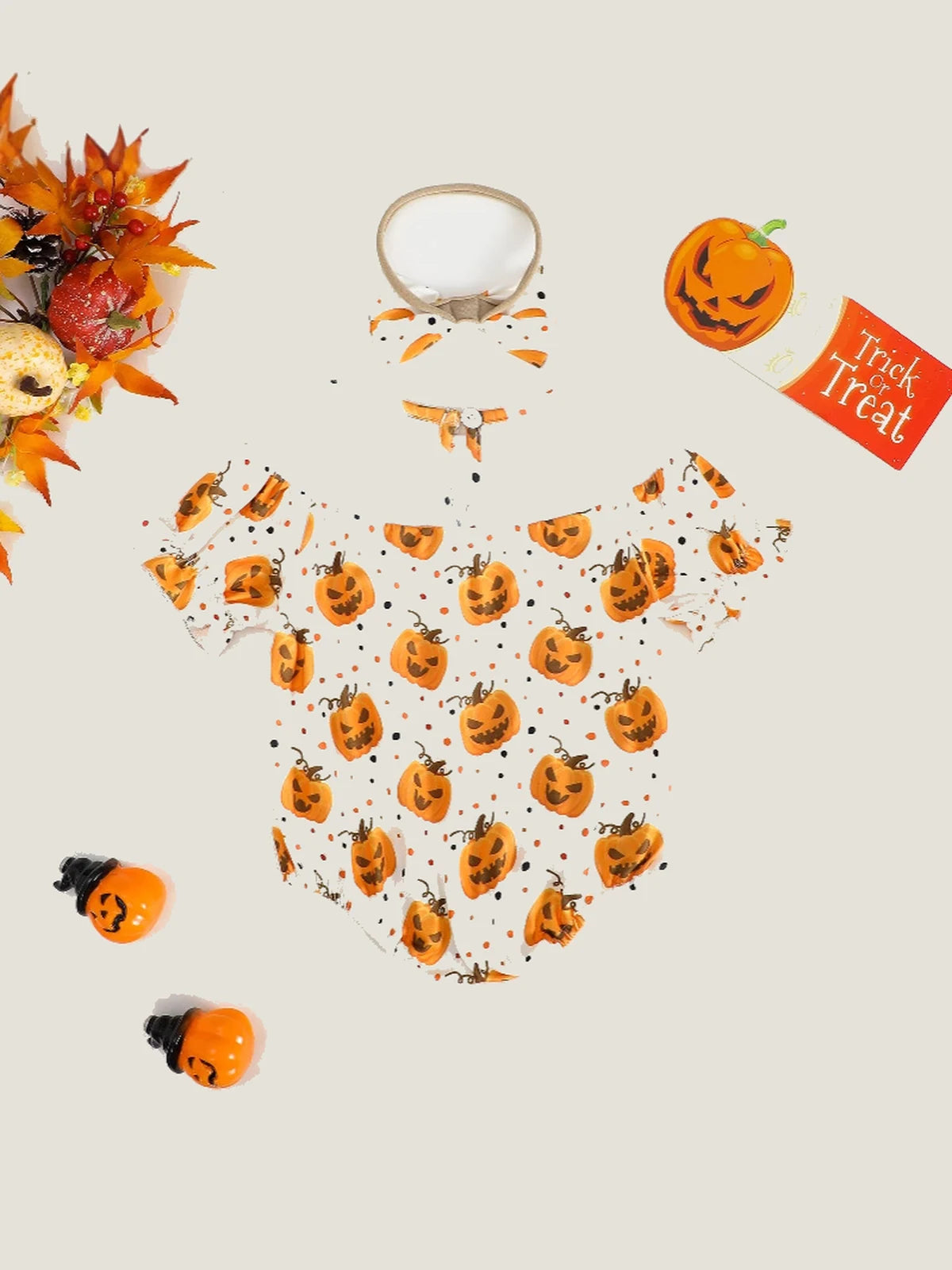 Baby Girls’ Pink Ghost & Pumpkin Halloween Romper