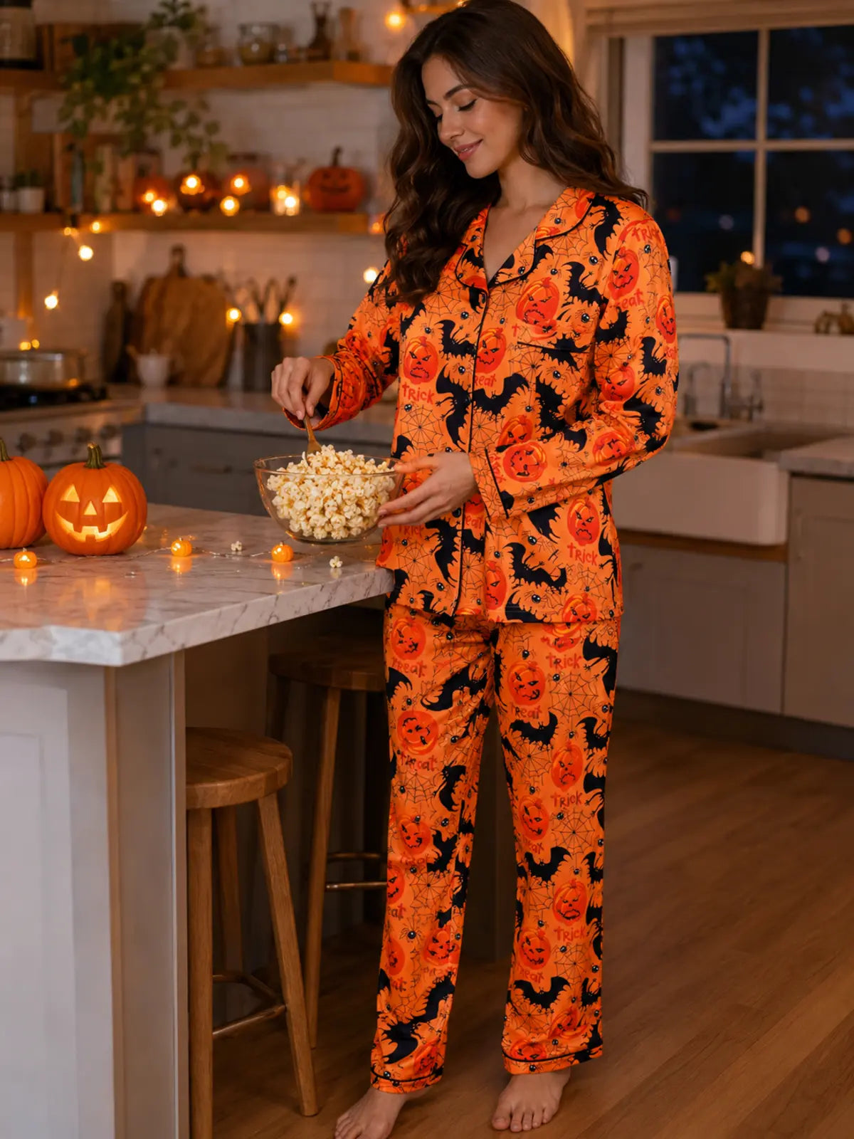 Halloween Printed Long‑sleeve Pajama Set