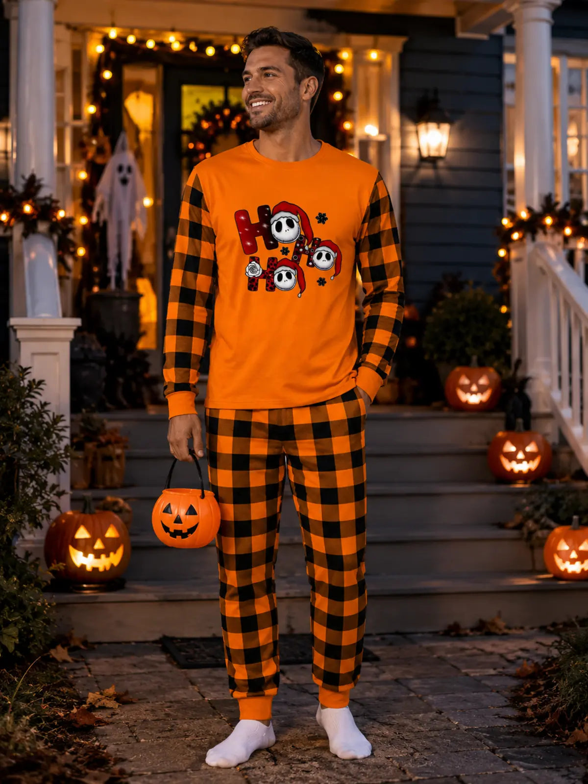 Family Matching Halloween Pumpkin and Ghost Print Pajamas Set