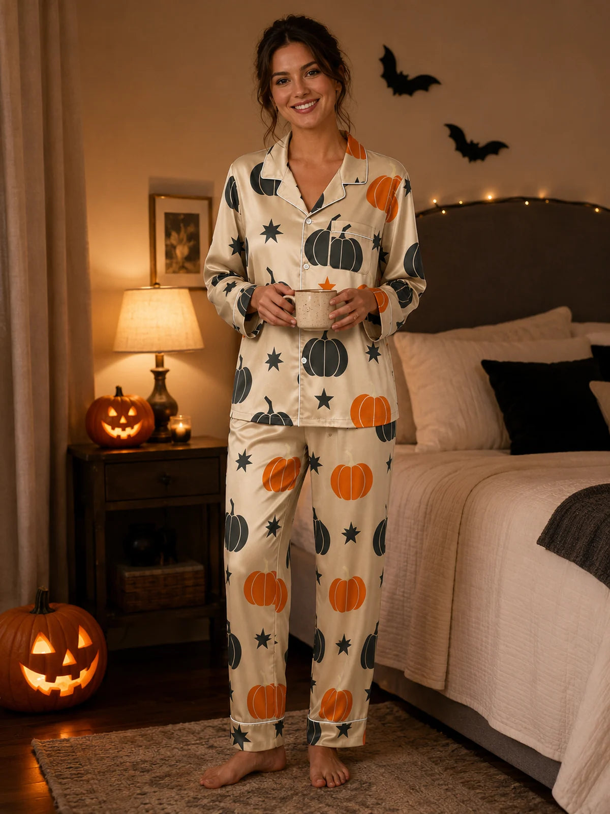 Family Matching Halloween Pumpkin Print Pajama Set