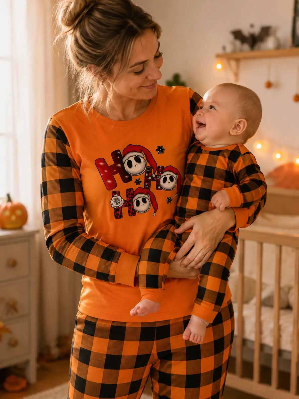 Family Matching Halloween Pumpkin and Ghost Print Pajamas Set