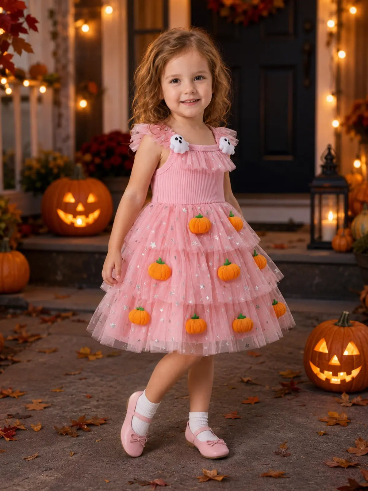 Girls’ Pumpkin Tulle Halloween Party Dress