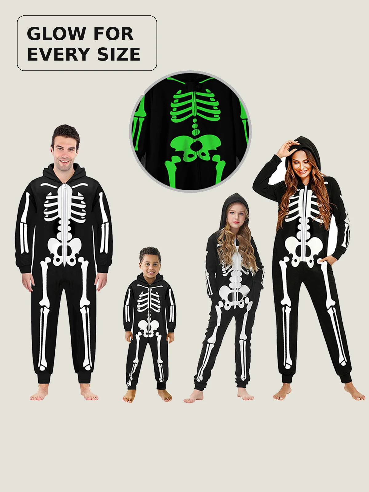 Kids’ Glow-in-the-Dark Skeleton Hooded Jumpsuit for Halloween