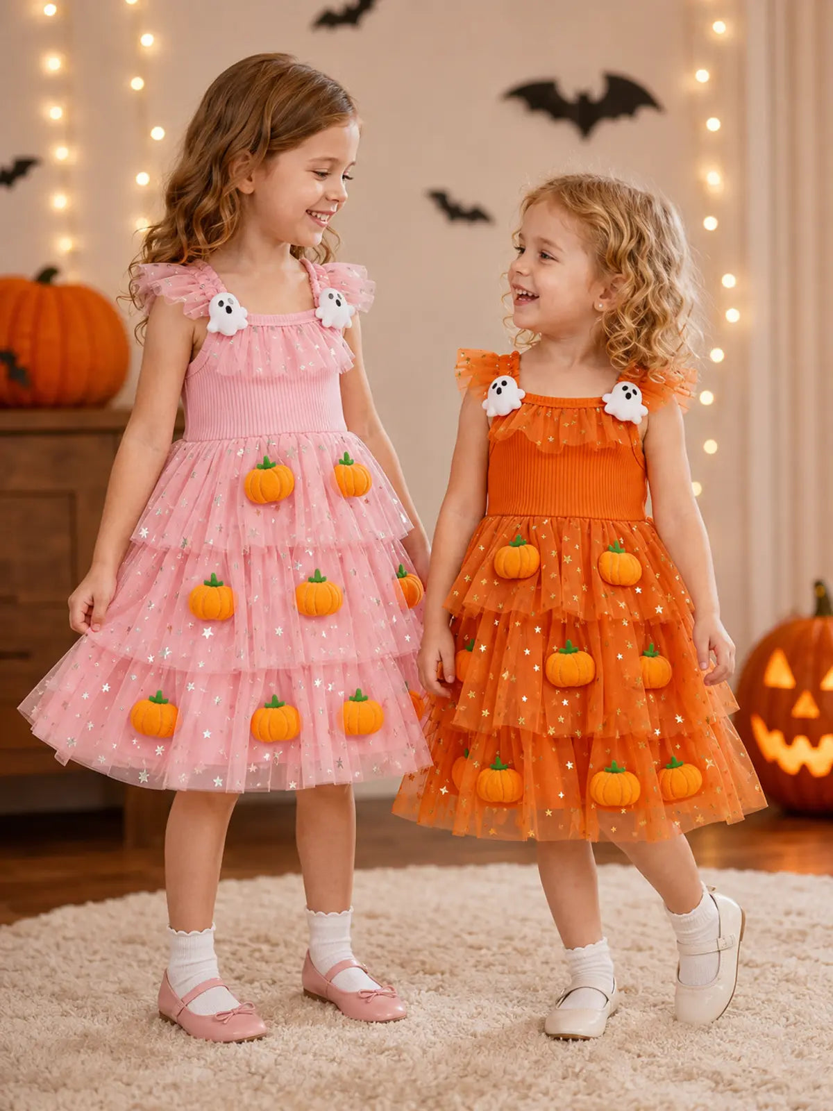 Girls’ Pumpkin Tulle Halloween Party Dress