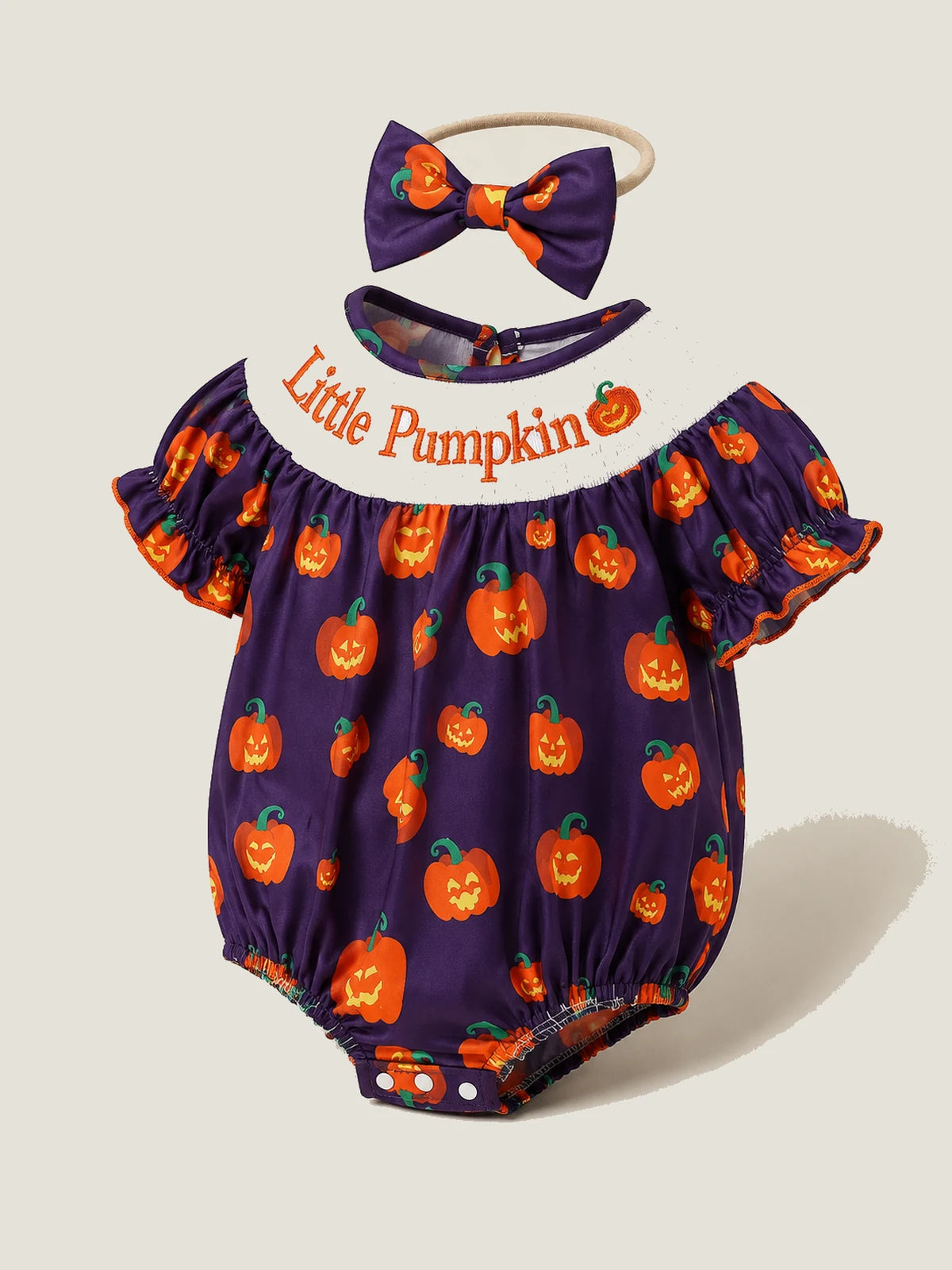 Baby Girls’ Pink Ghost & Pumpkin Halloween Romper