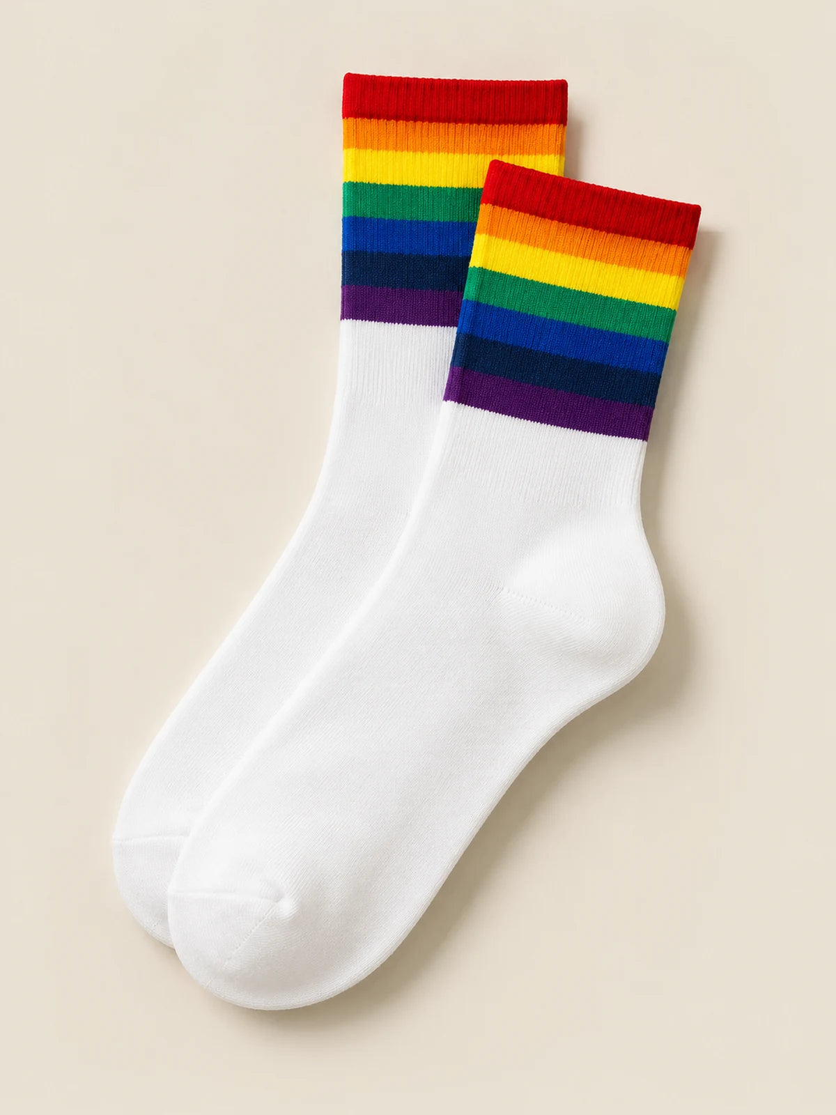 Rainbow Stripe Cotton Crew Socks