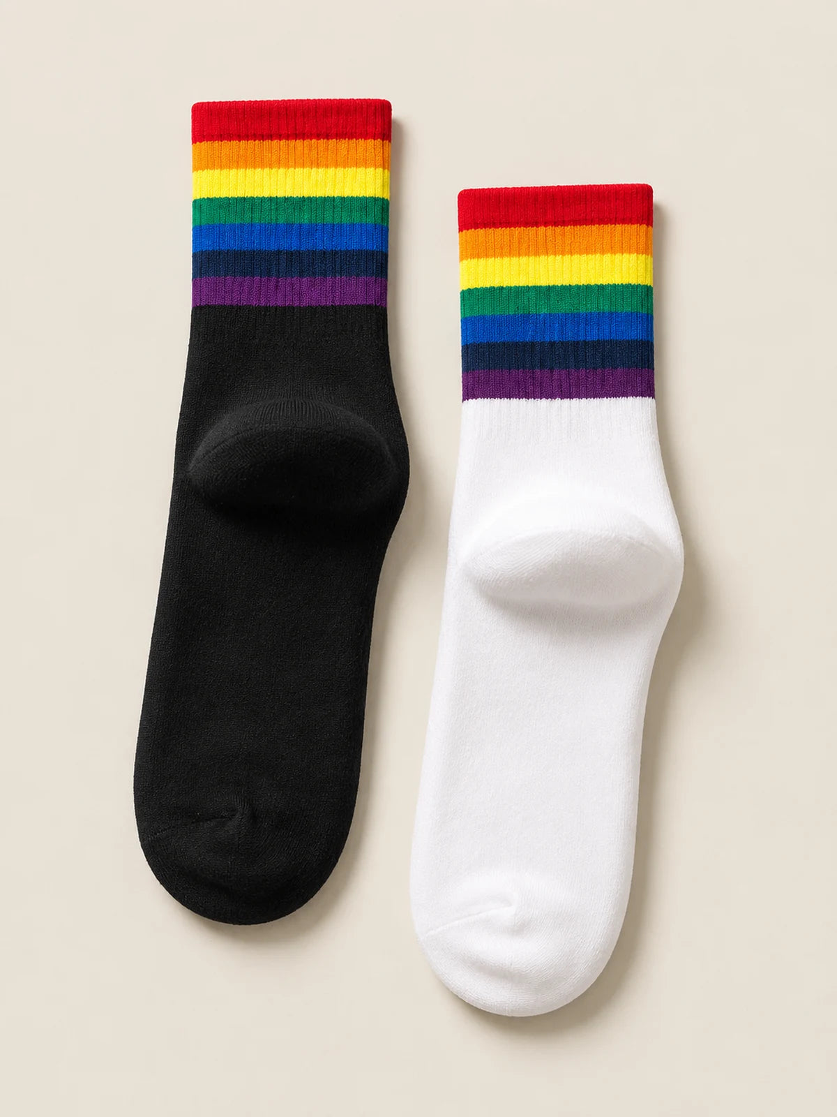 Rainbow Stripe Cotton Crew Socks