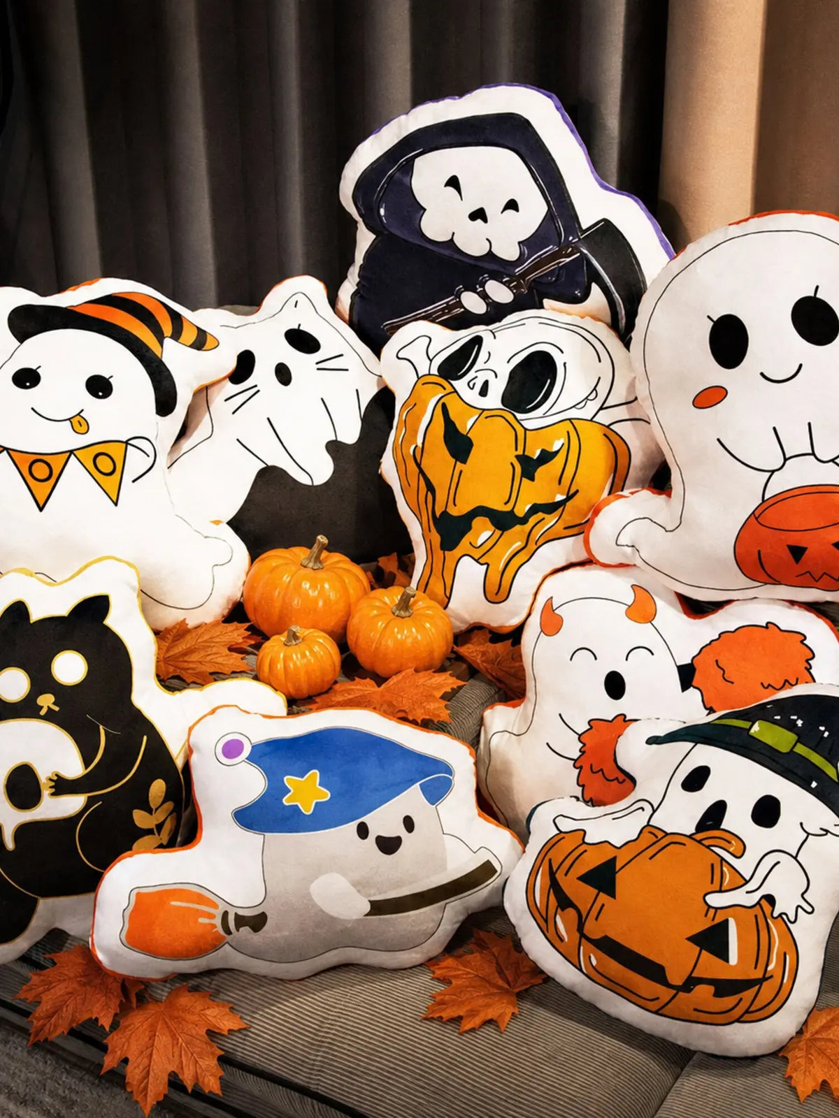 Halloween Shaped Plush Pillow, Pumpkin Ghost Grim Reaper Stuffed Doll, Spooky Home Decor Toy