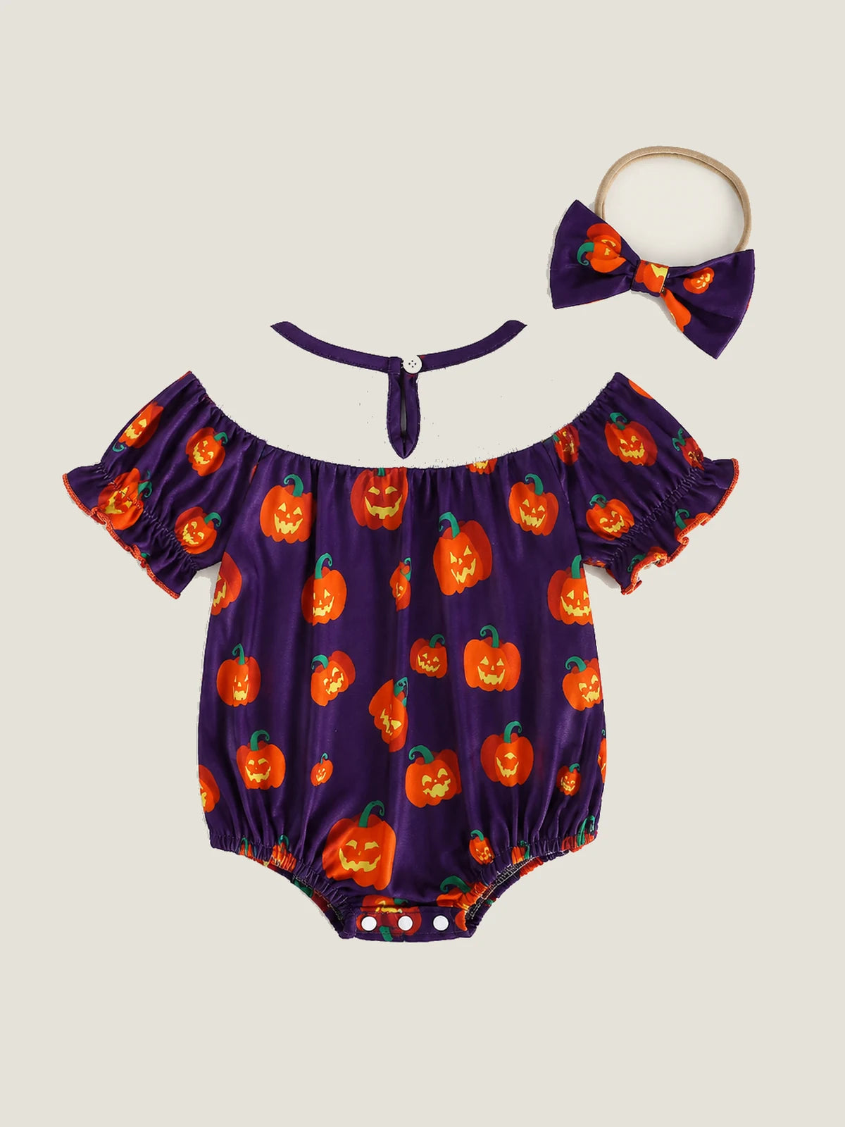 Baby Girls’ Pink Ghost & Pumpkin Halloween Romper