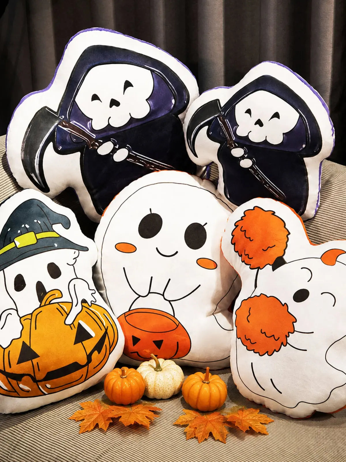 Halloween Shaped Plush Pillow, Pumpkin Ghost Grim Reaper Stuffed Doll, Spooky Home Decor Toy