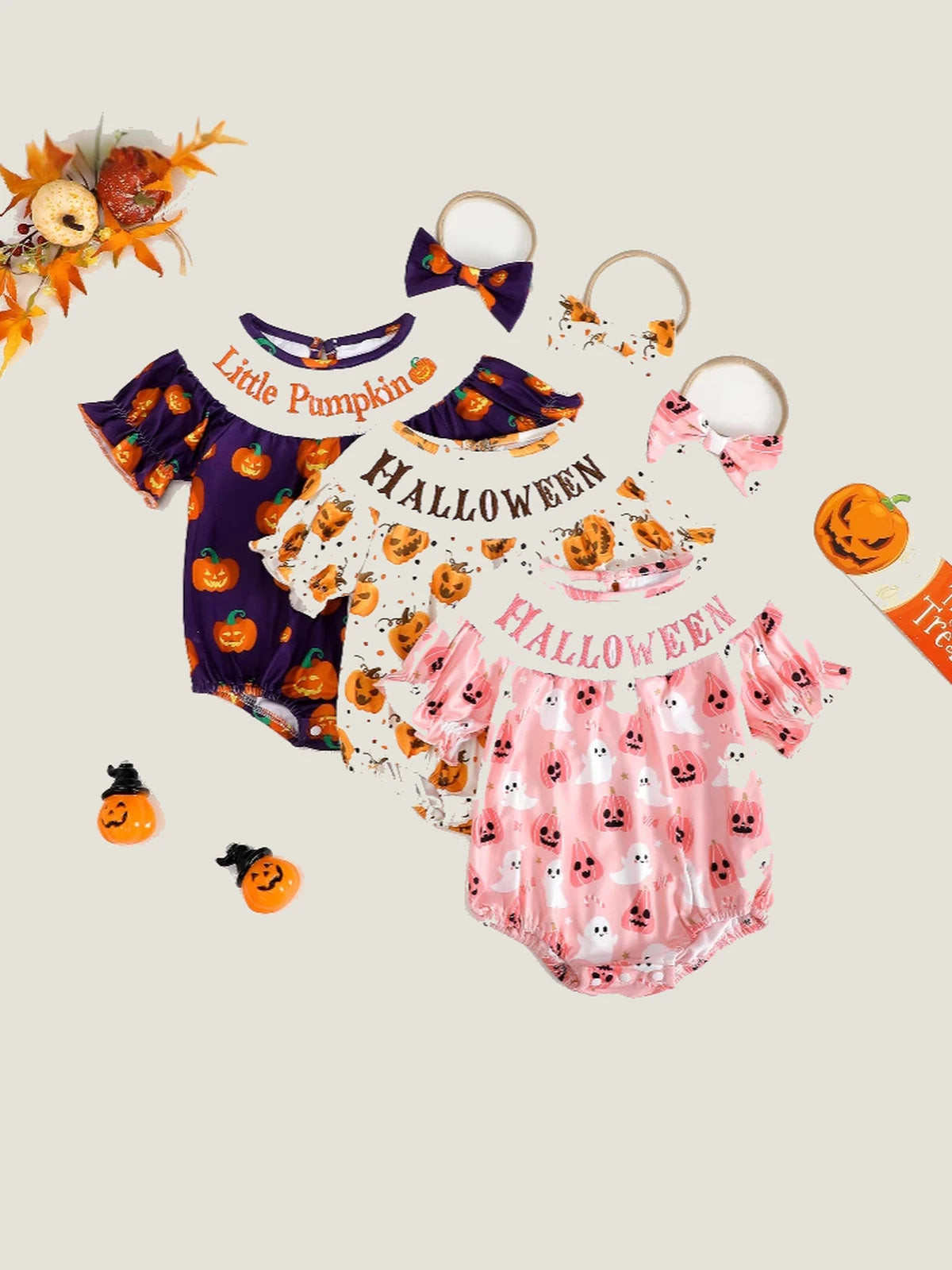 Baby Girls’ Pink Ghost & Pumpkin Halloween Romper