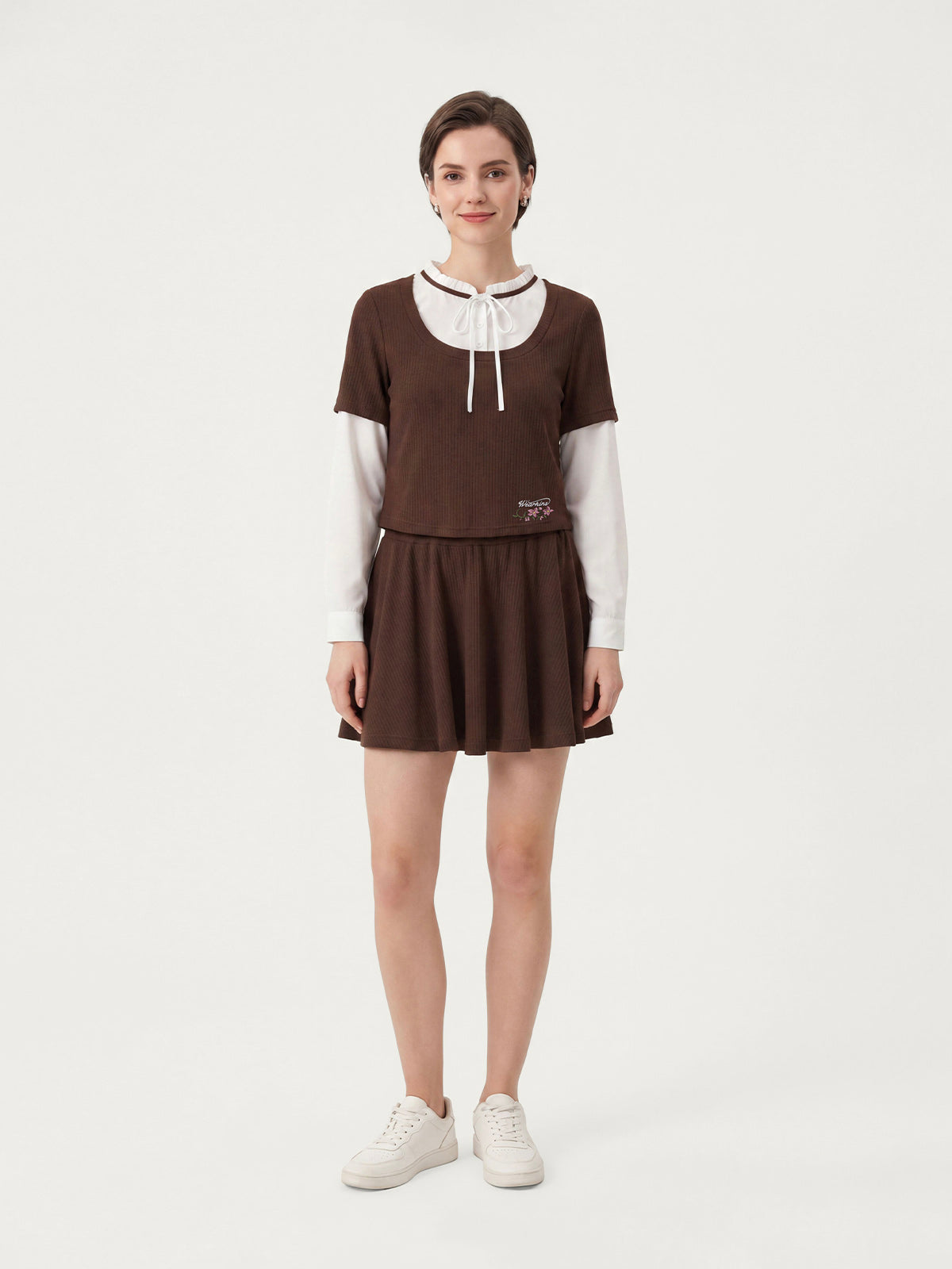 Kins Class Adult's Spliced Long-Sleeve Tee & Mini Skirt Set