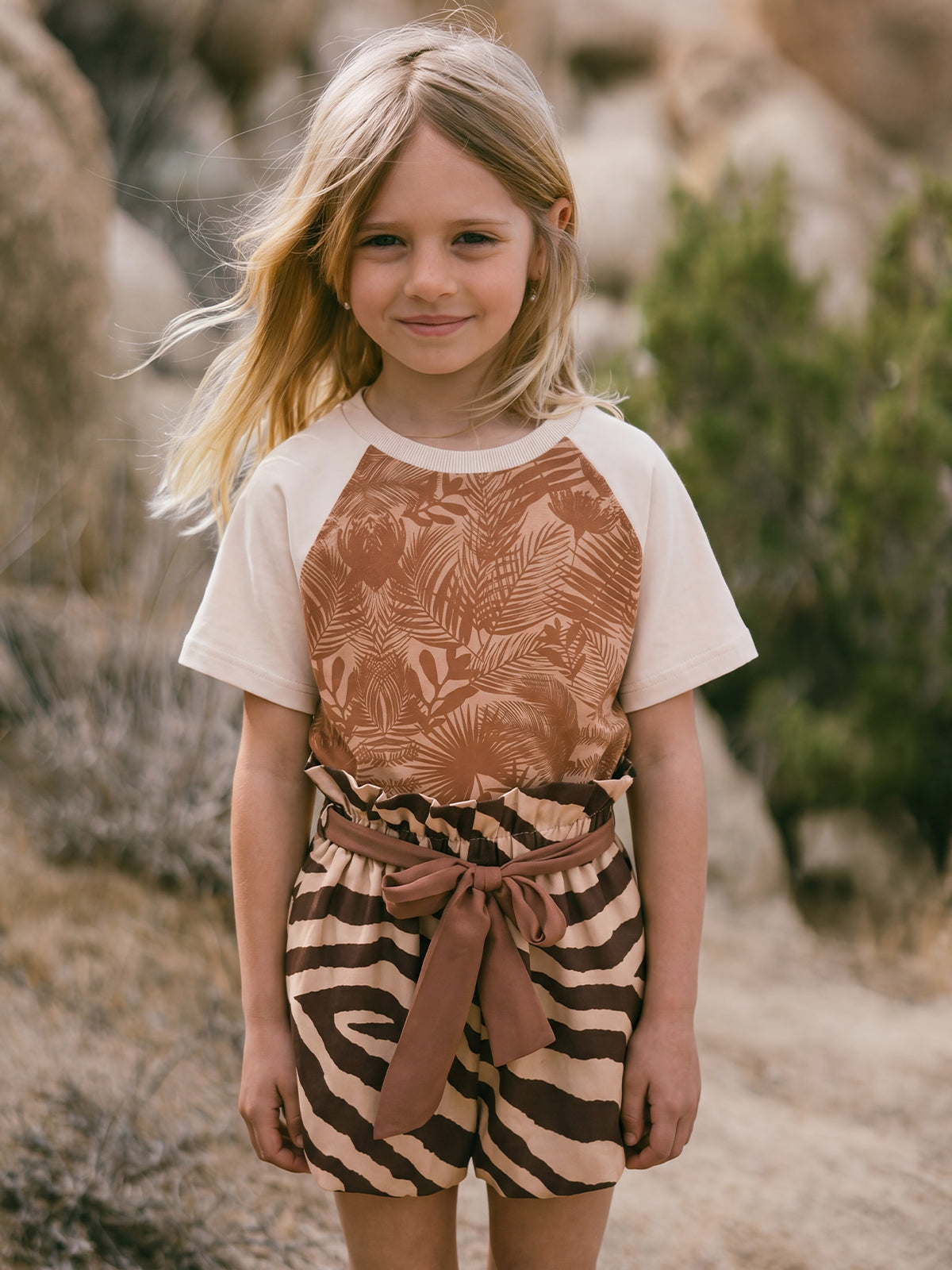 Sunny Escape Roam Zebra Striped Tee & Shorts Set For Kids