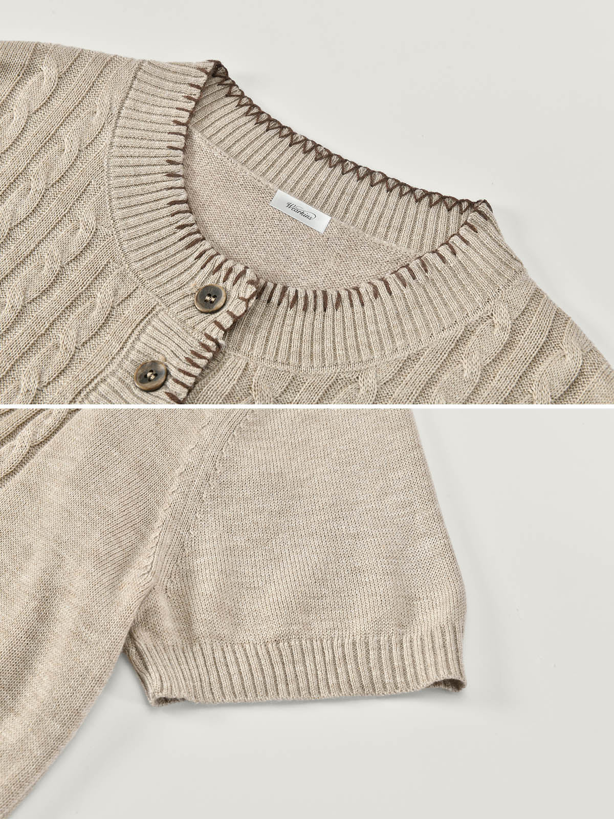 Cable Knit Short Sleeve Henley T-Shirt For Adults | KINS CLASS