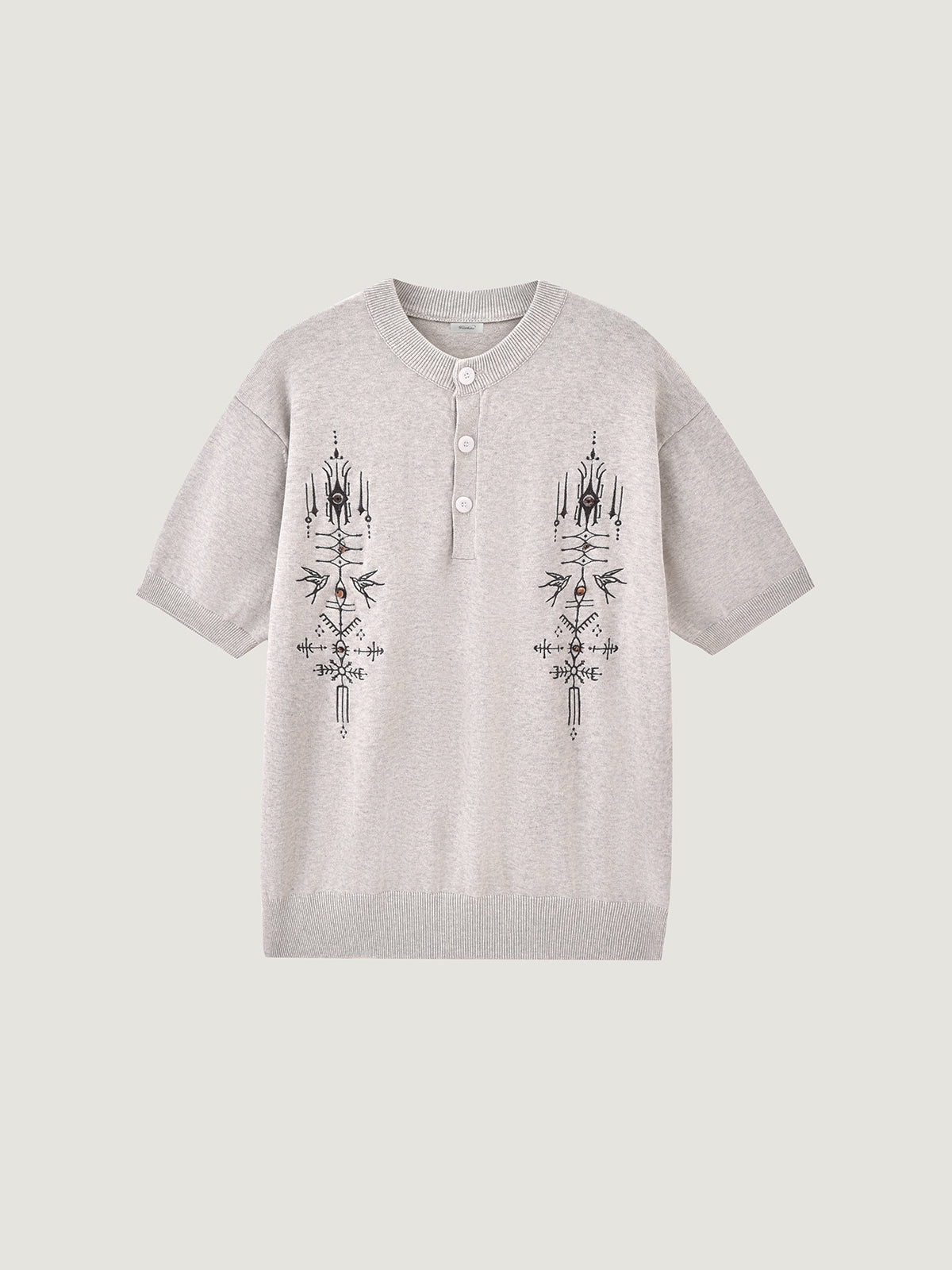 Kins Class Embroidered Henley Knit Short Sleeve T-Shirt For Adults