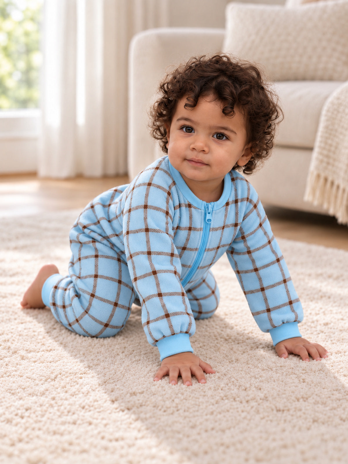 Ice Blue Plaid Matching Family Onesies