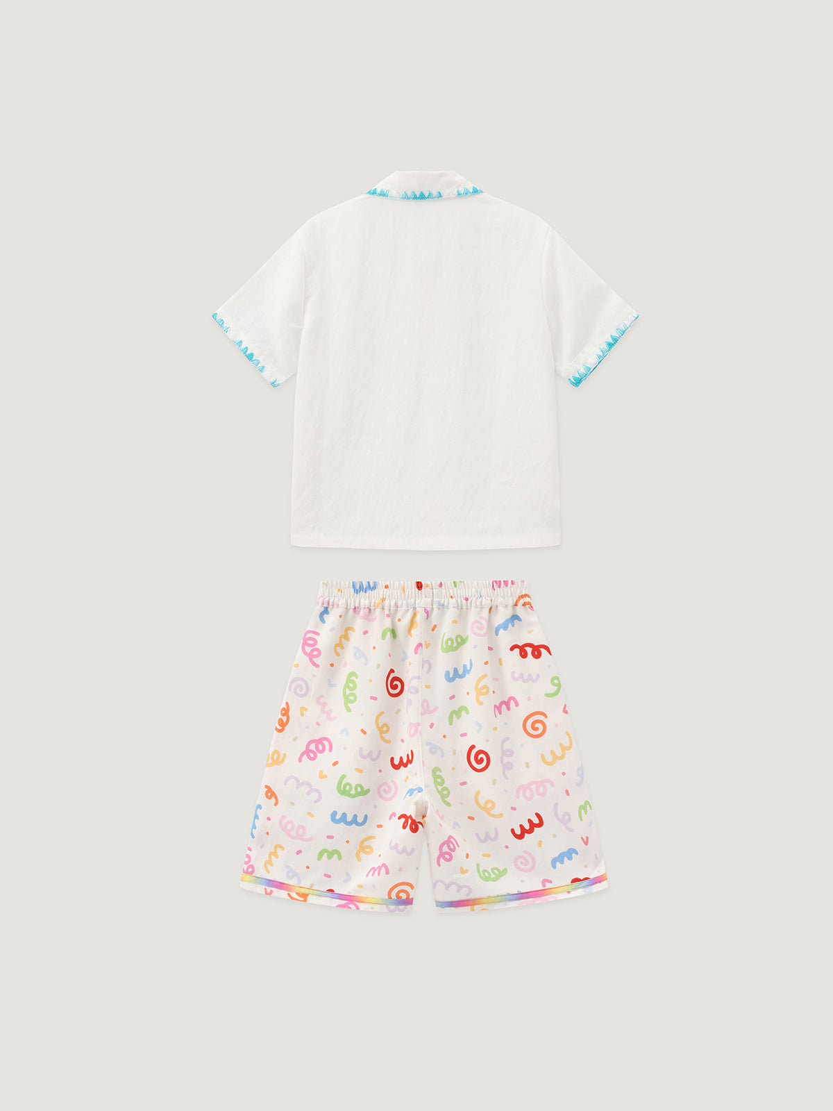 Sunny Escape Expressive Picot Edge Shirt & Shorts Set For Kids