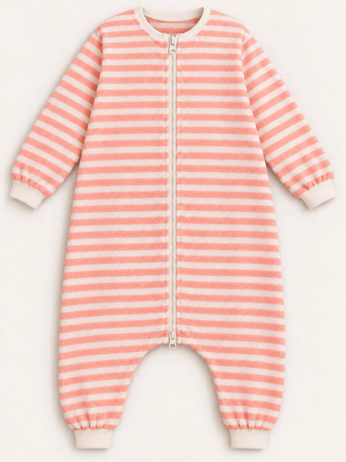 Front view — Coral Pink Stripe Onesie