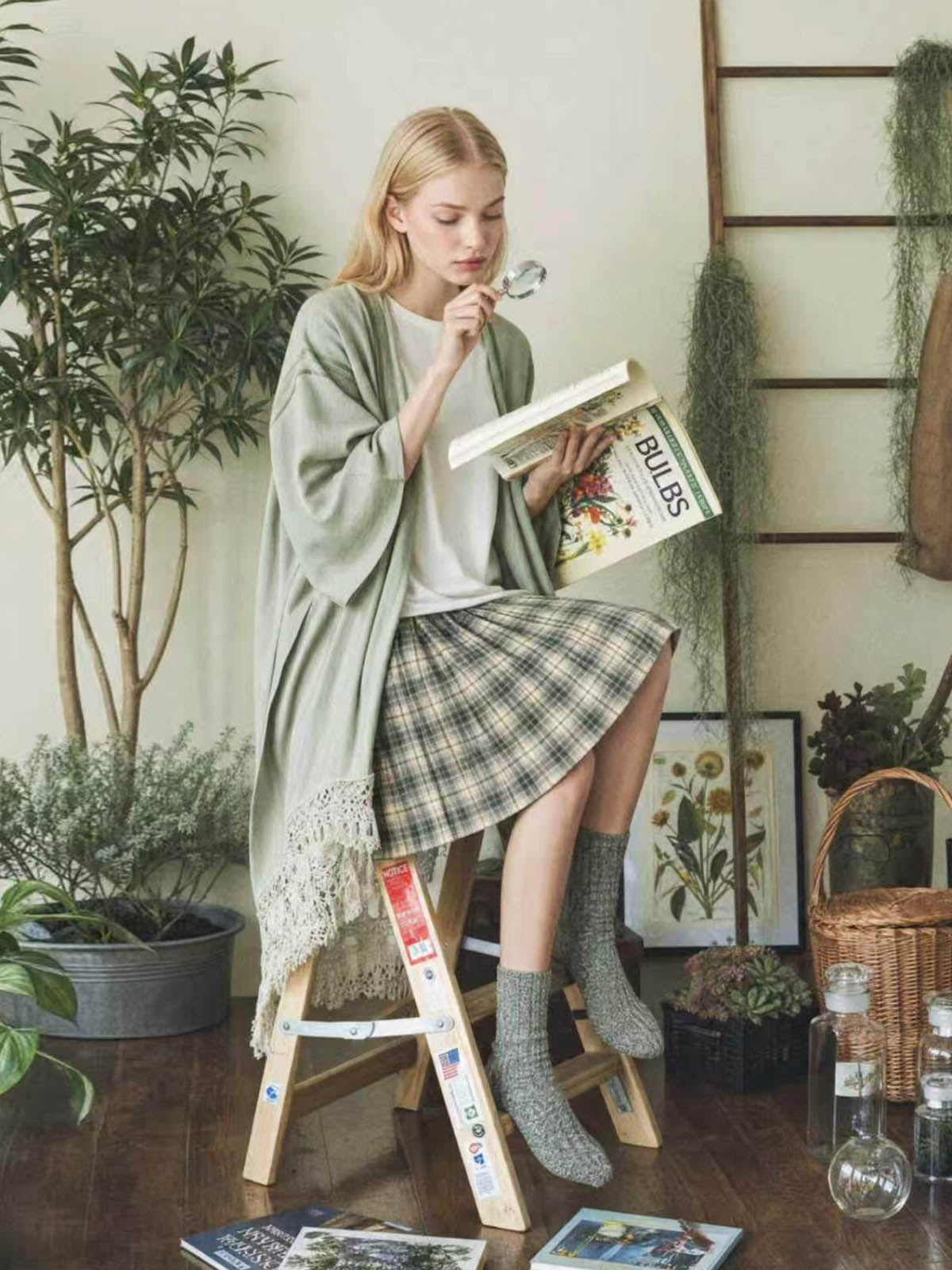 Kins Class Preppy Green Plaid Pleated Mini Skirt For Adults