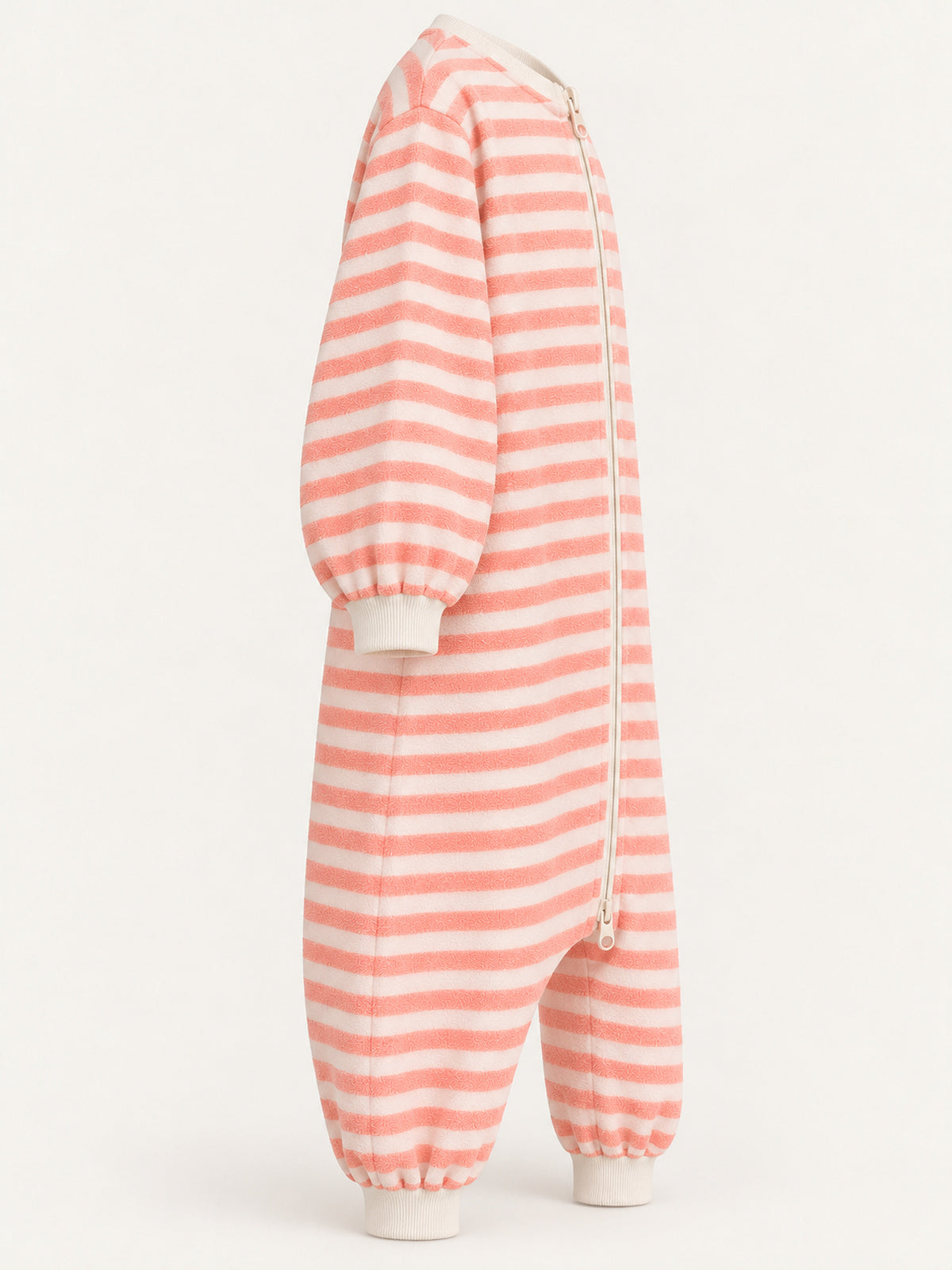 Side view — Coral Pink Stripe Onesie