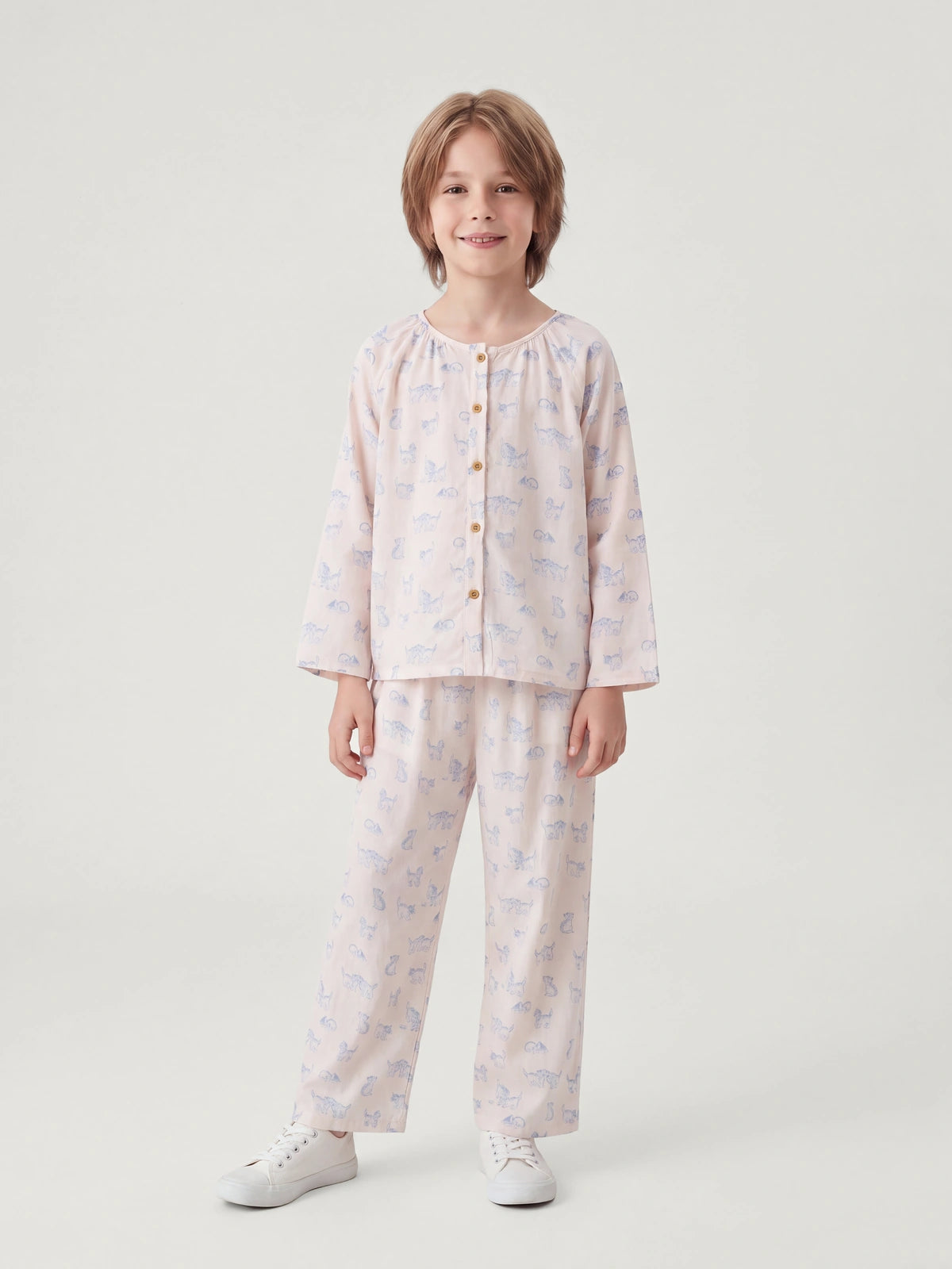 Kid's Blue Cat Print Pajamas Set | COZY NEST