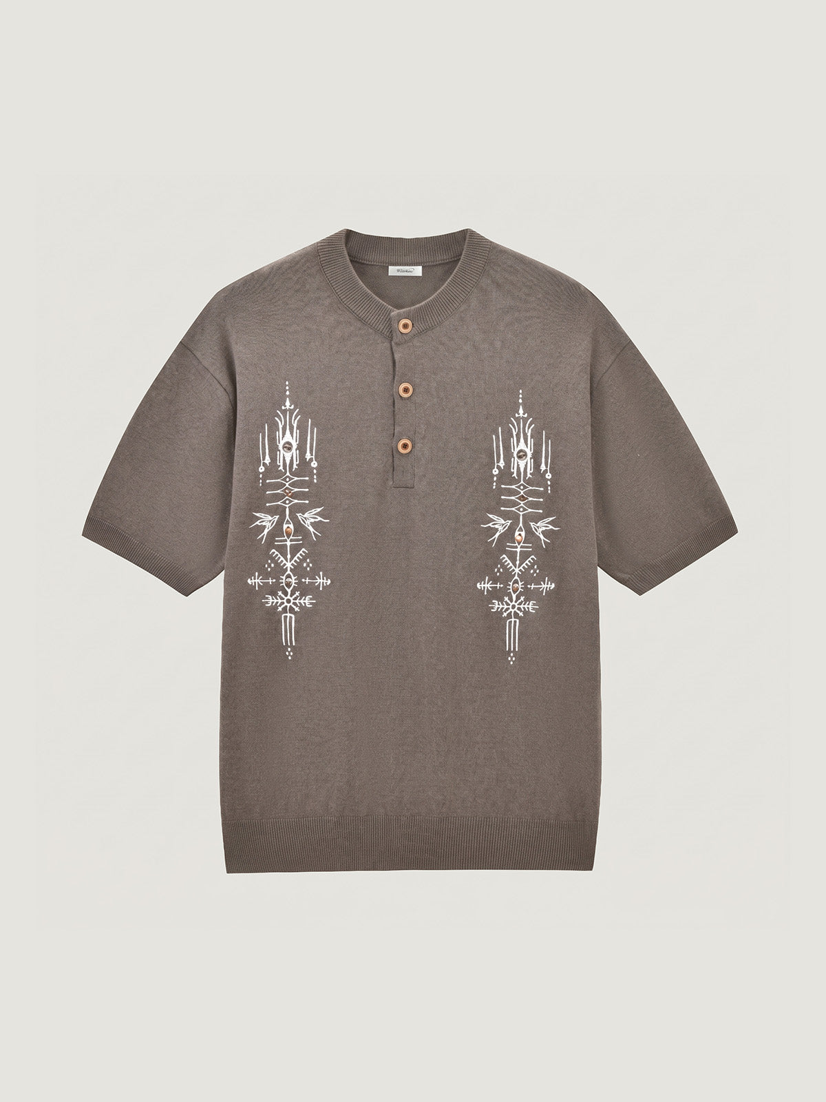 Kins Class Embroidered Henley Knit Short Sleeve T-Shirt For Adults