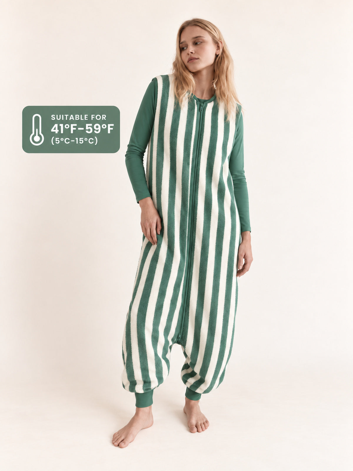 Green & White Striped Fleece Onesie for Baby, Kids & Adults