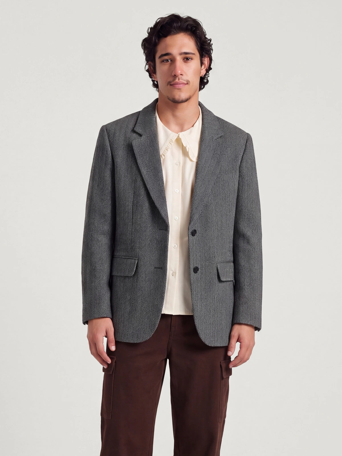 Herringbone Blazer Shirt Pants Set | KINS CLASS