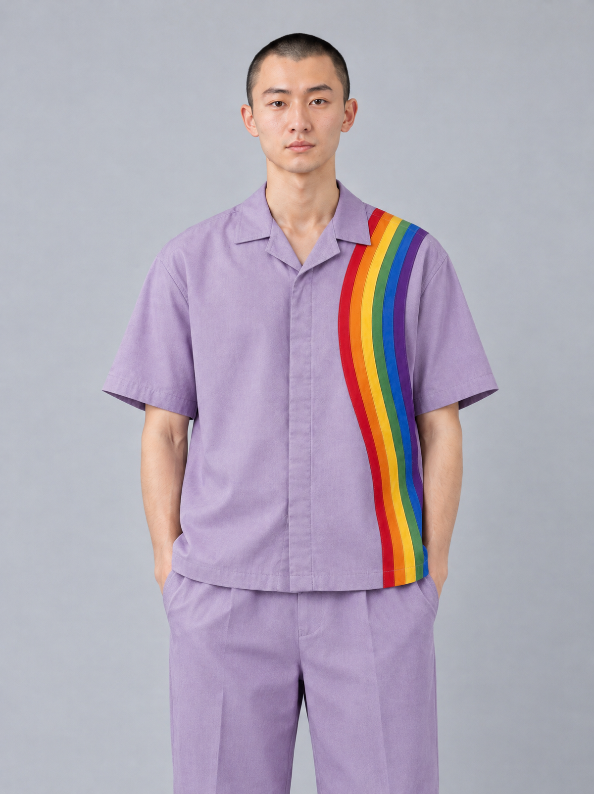 Lavender Rainbow Stripe Family Matching Short Sleeve Shirt
